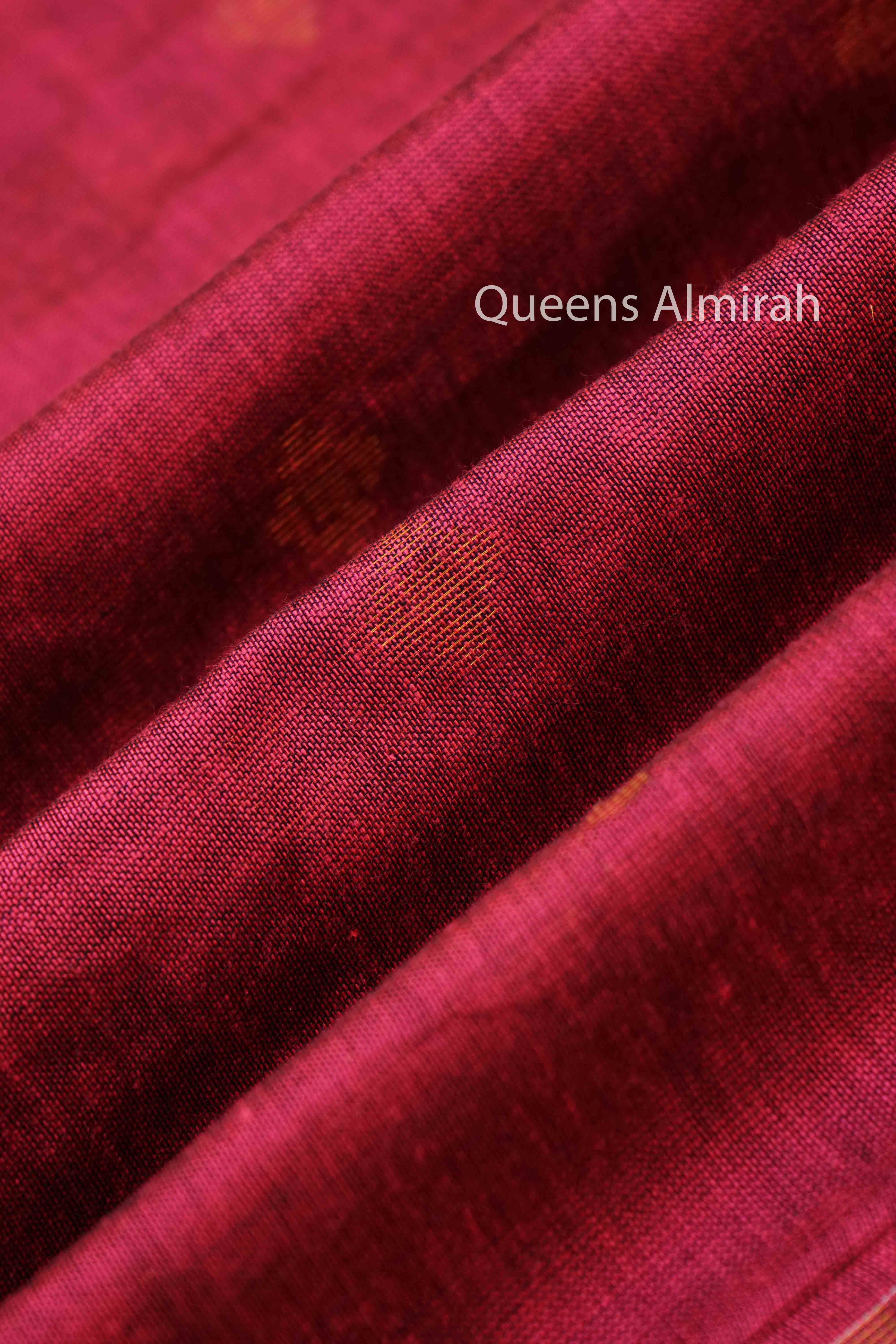 DEEP CARAMINE JAMDANI COTTON SAREE - Queens Jewel Emporium