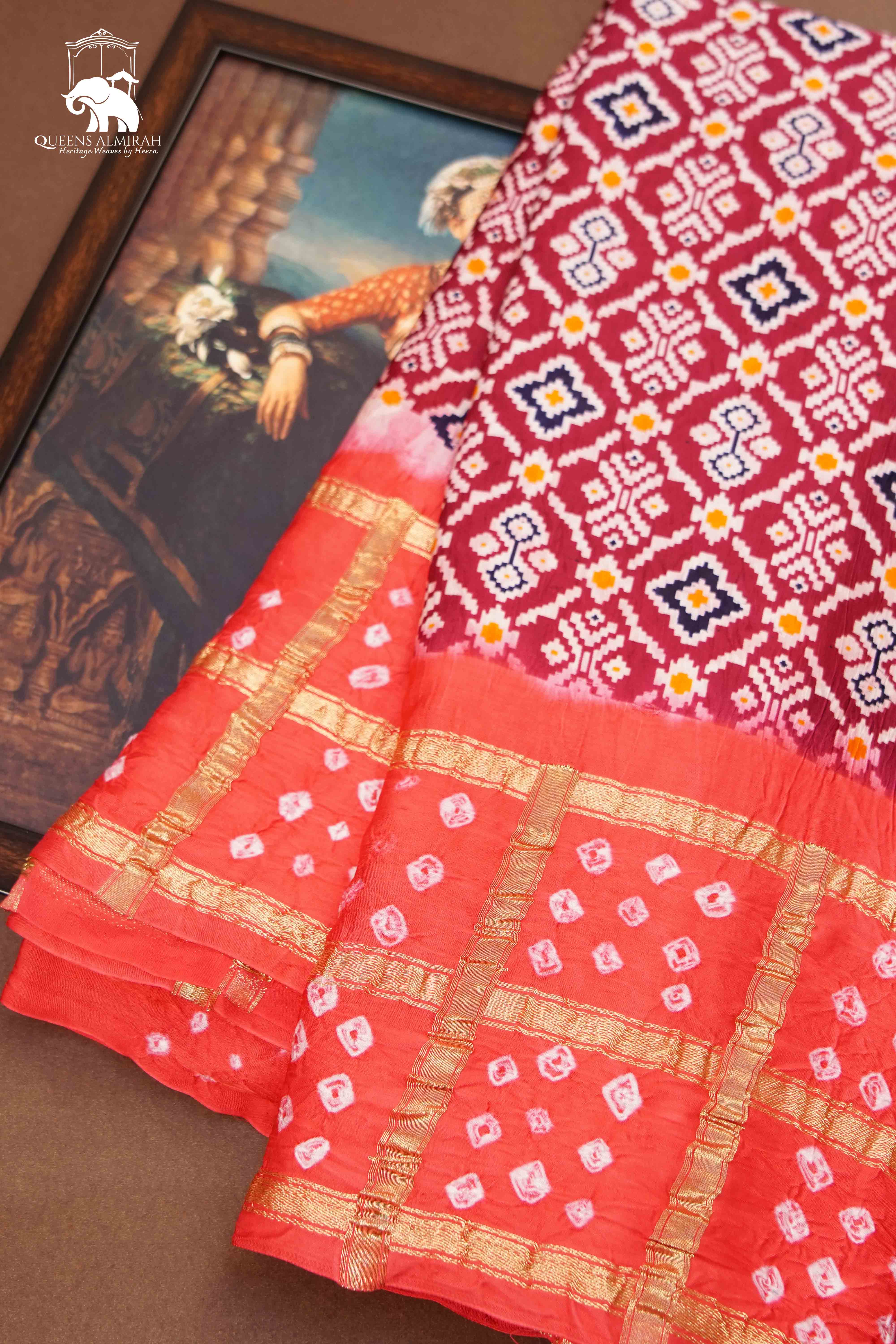 DEEP CARAMINE WITH LIGHT RED MODAL SILK SAREE - Queens Jewel Emporium