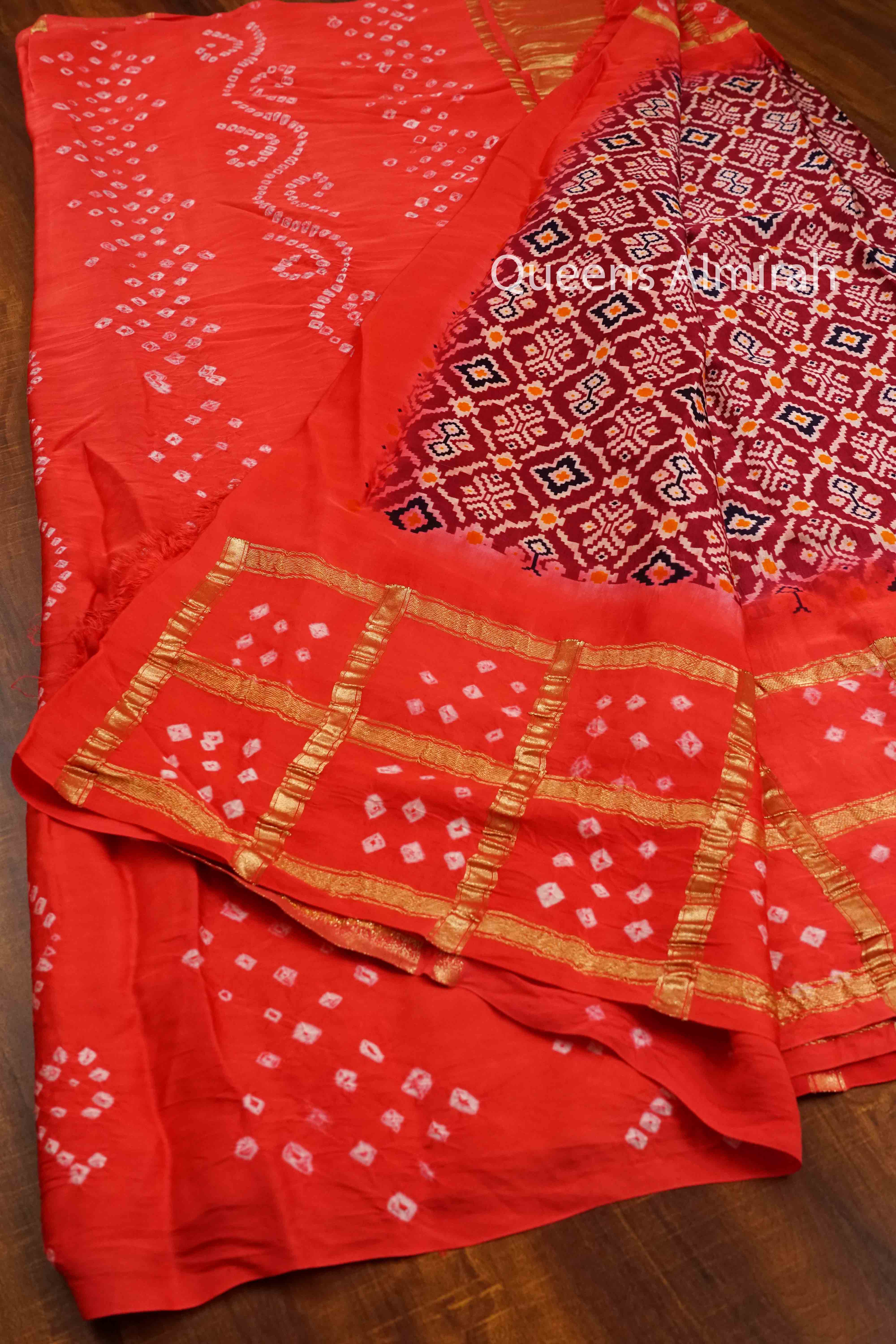 DEEP CARAMINE WITH LIGHT RED MODAL SILK SAREE - Queens Jewel Emporium