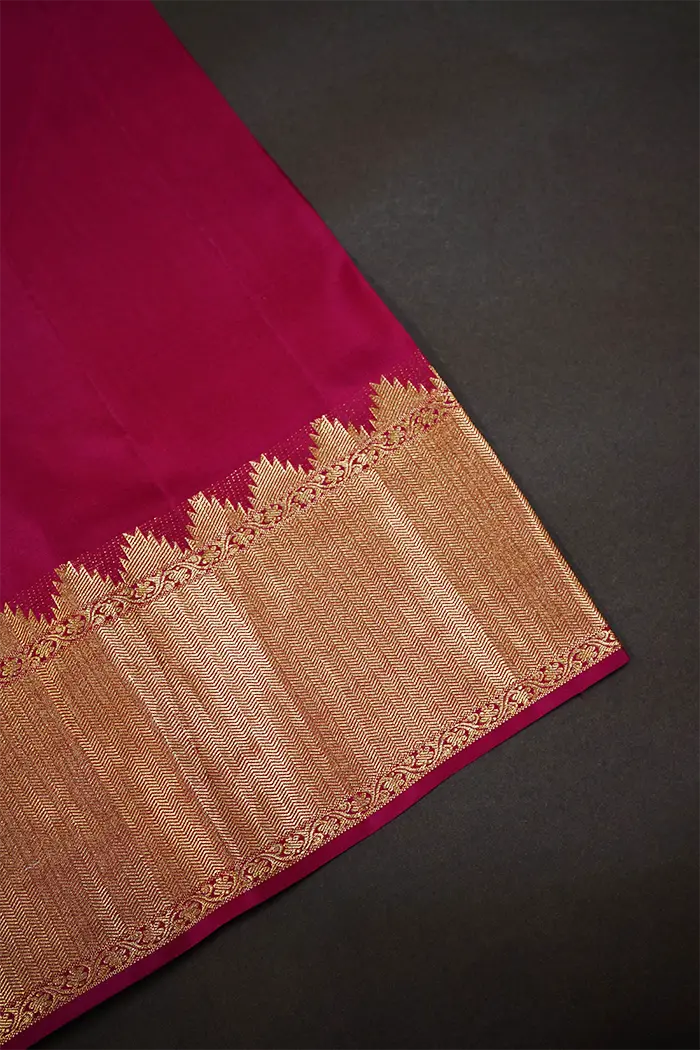 DEEP CARMINE WITH DARK ROSE PURE KANCHIVARAM SILK SAREE - Queens Jewel Emporium