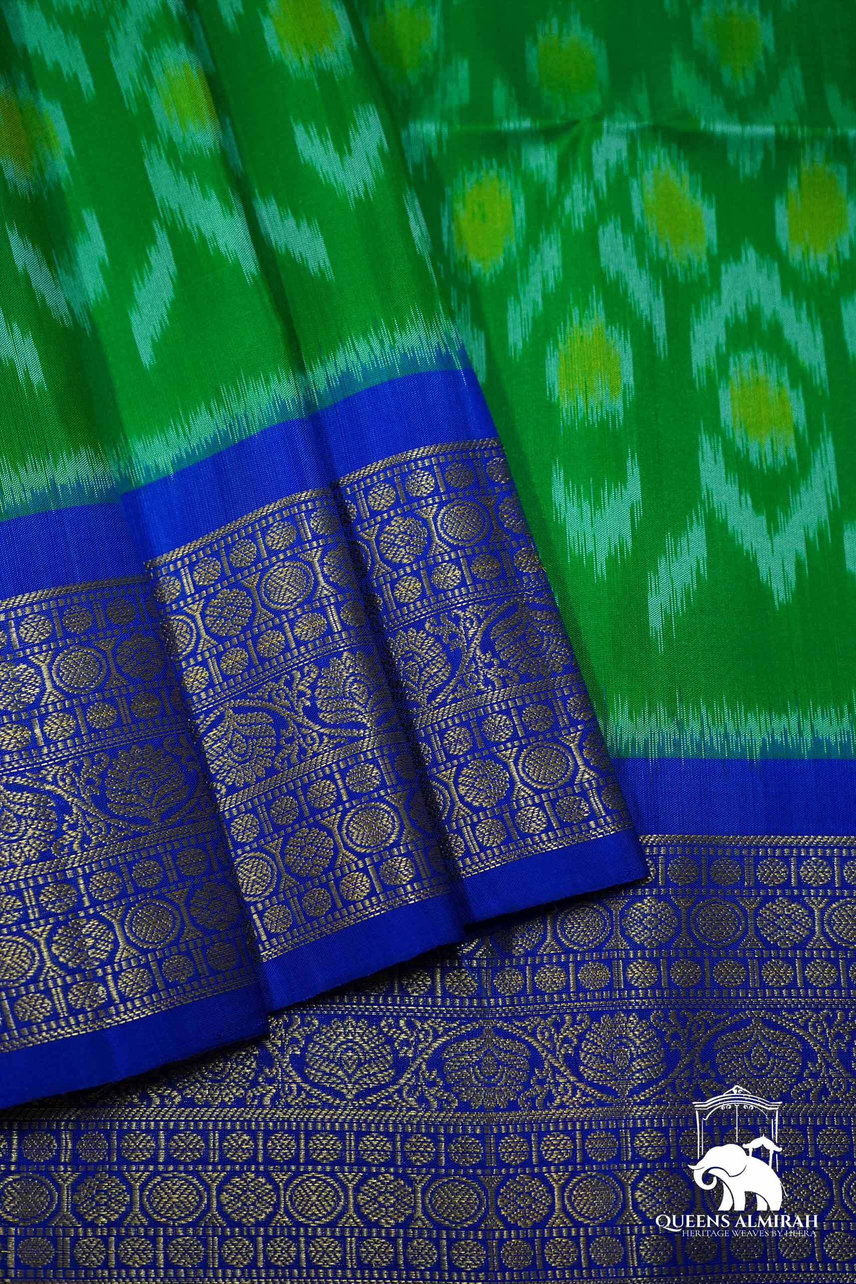 DEEP GREEN WITH ROYAL BLUE SOFT SILK SAREE - Queens Jewel Emporium