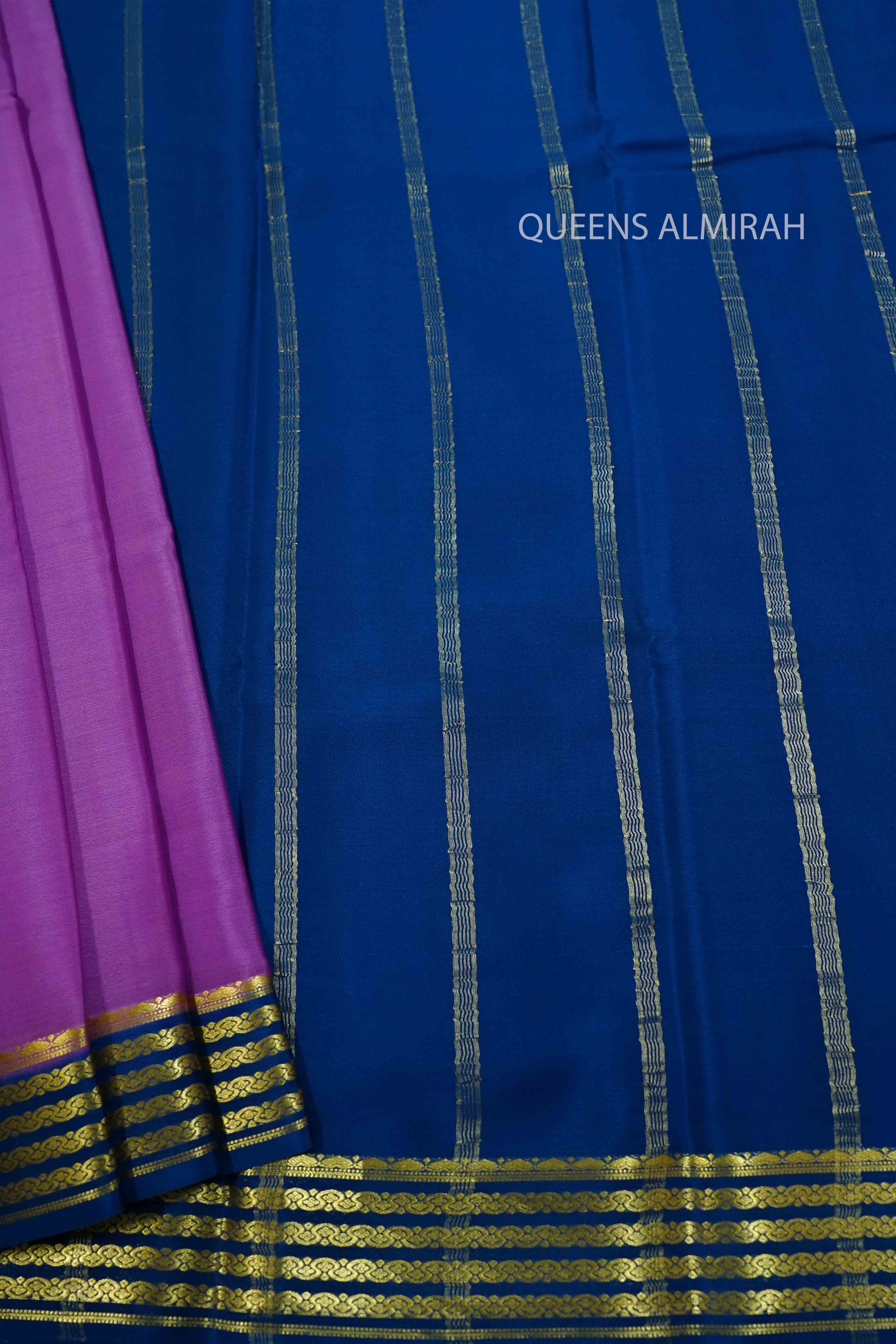 DEEP LILAC WITH MARINE BLUE MYSORE SILK SREE - Queens Jewel Emporium