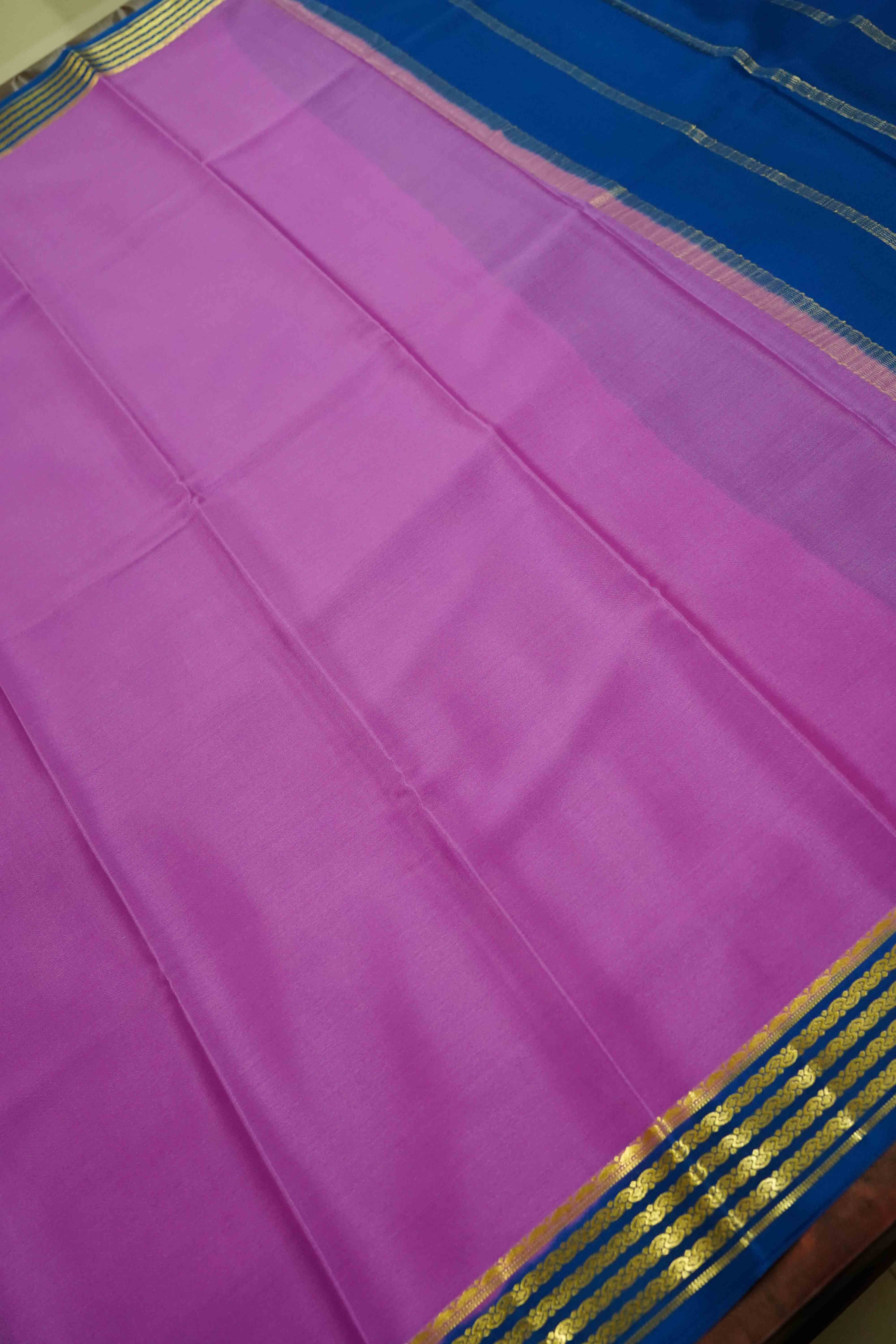 DEEP LILAC WITH MARINE BLUE MYSORE SILK SREE - Queens Jewel Emporium