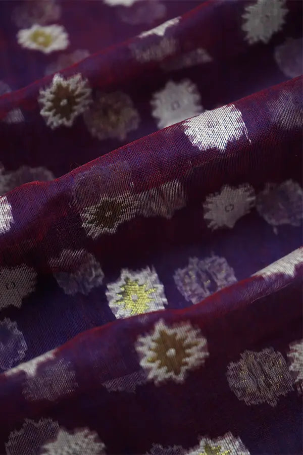 DEEP PURPLE  JAMDANI COTTON SAREE - Queens Jewel Emporium
