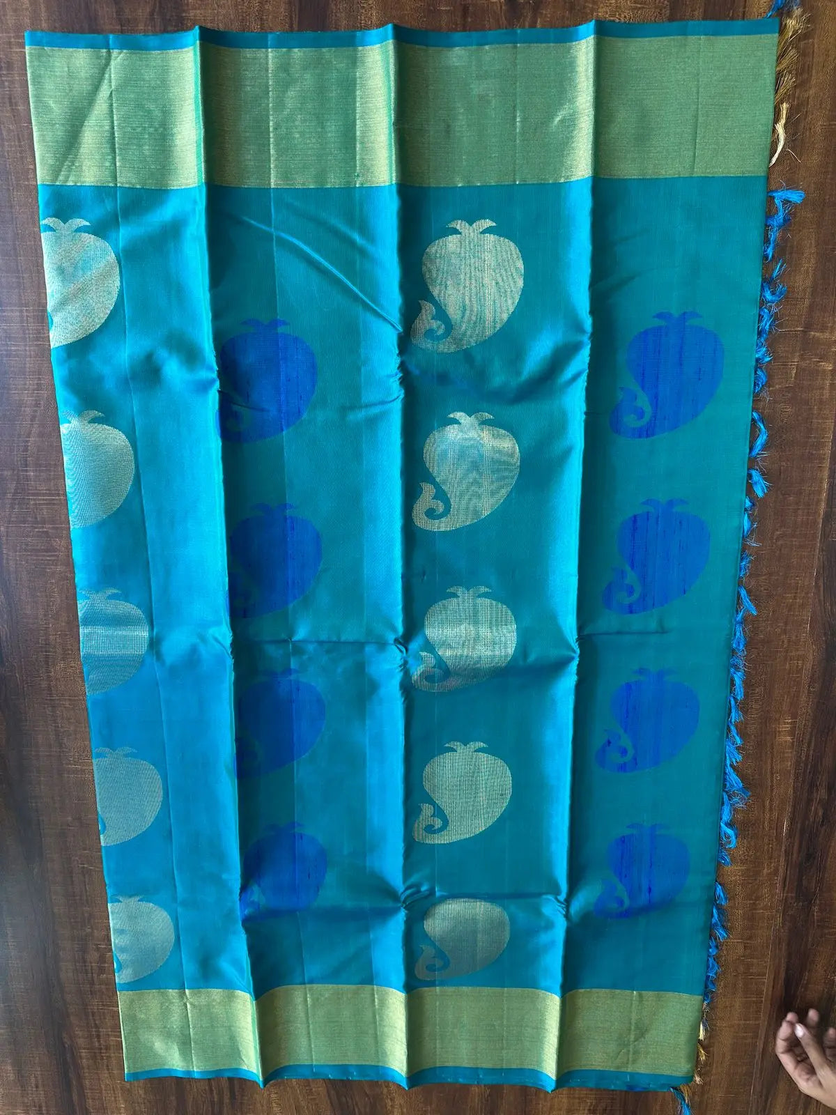 DEEP SEA BLUE PURE KANCHIVARAM SILK SAREE - Queens Jewel Emporium