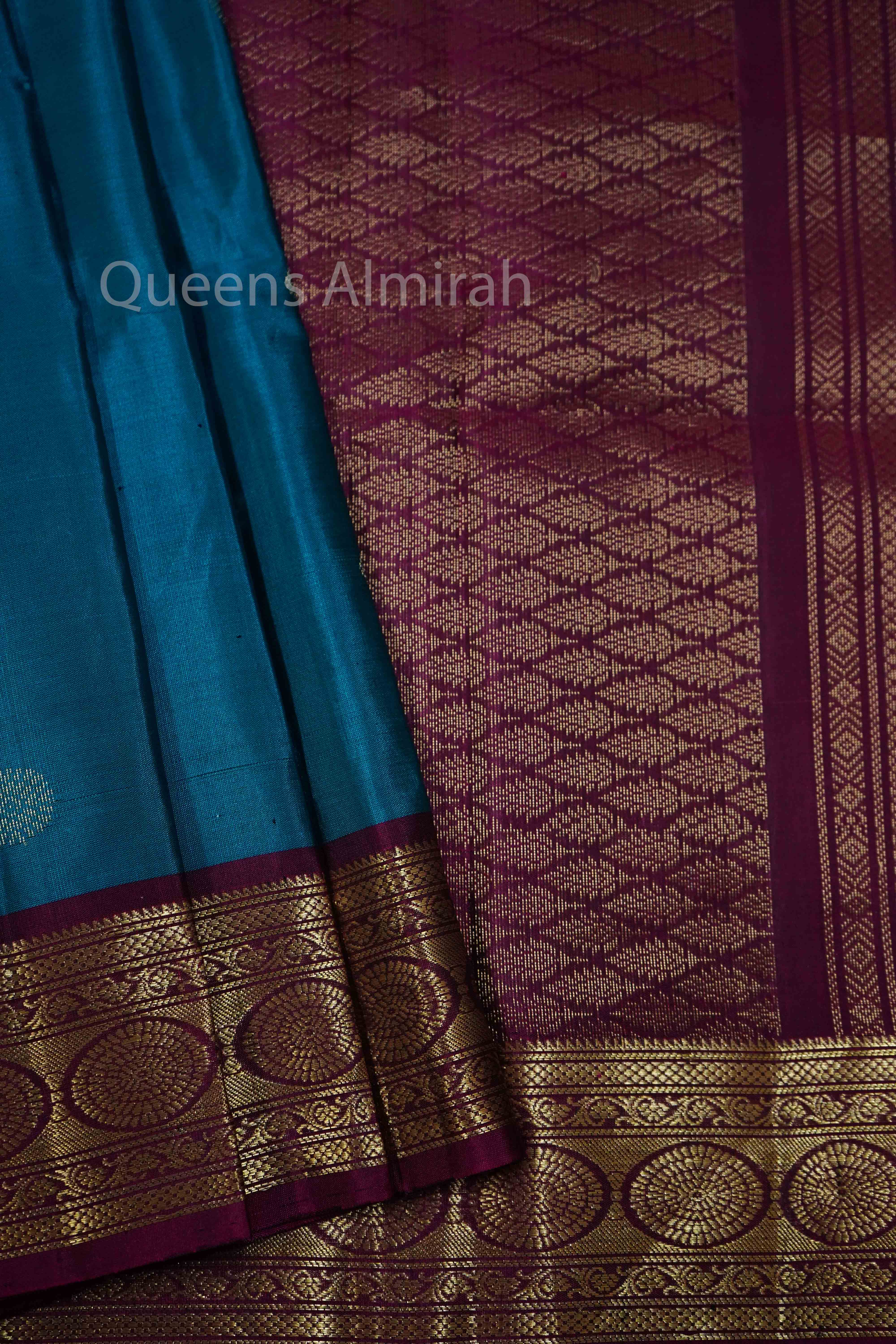 DEEP SEA BLUE WITH MAROON SOFT SILK SAREE - Queens Jewel Emporium