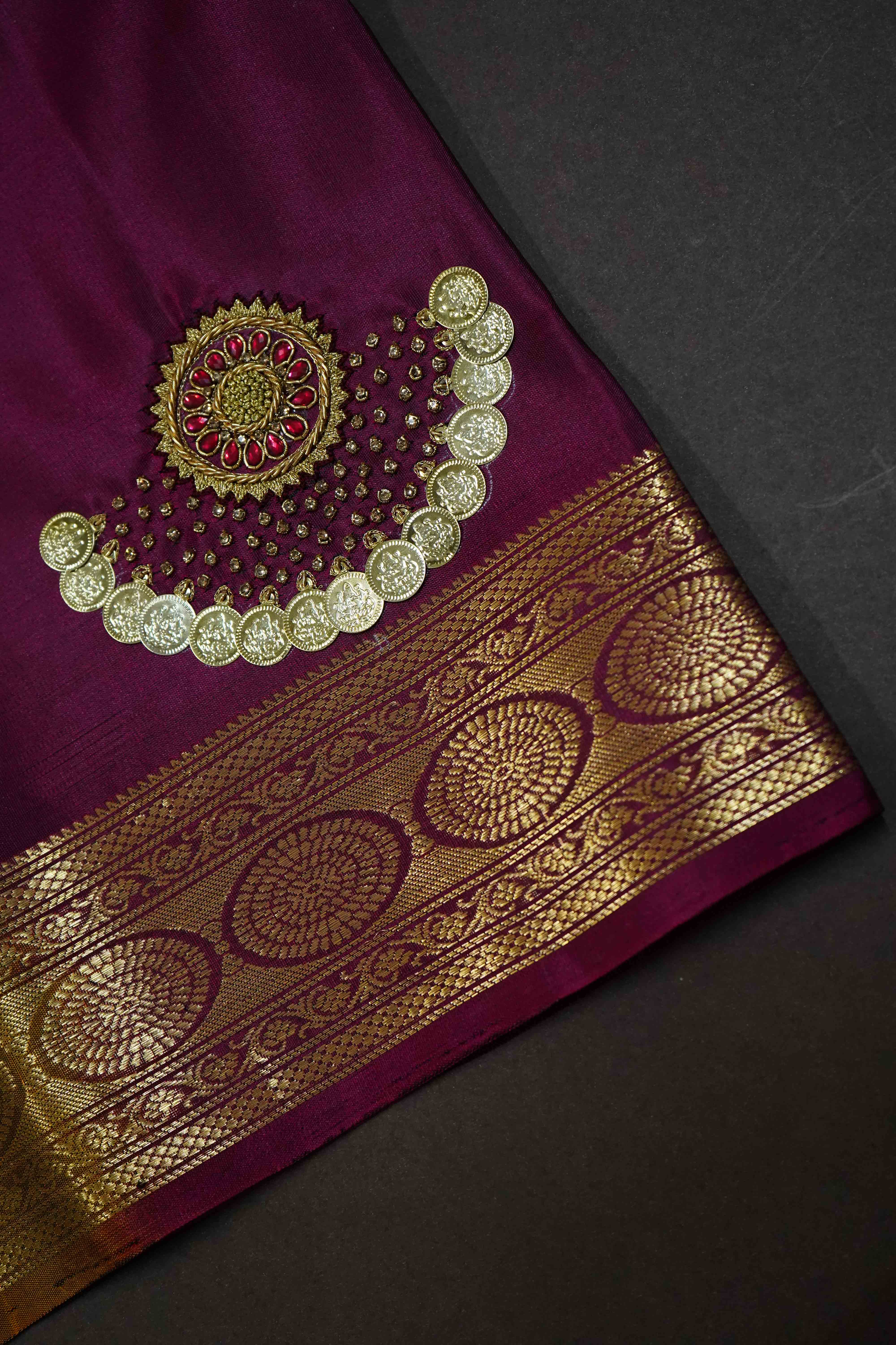 DEEP SEA BLUE WITH MAROON SOFT SILK SAREE - Queens Jewel Emporium