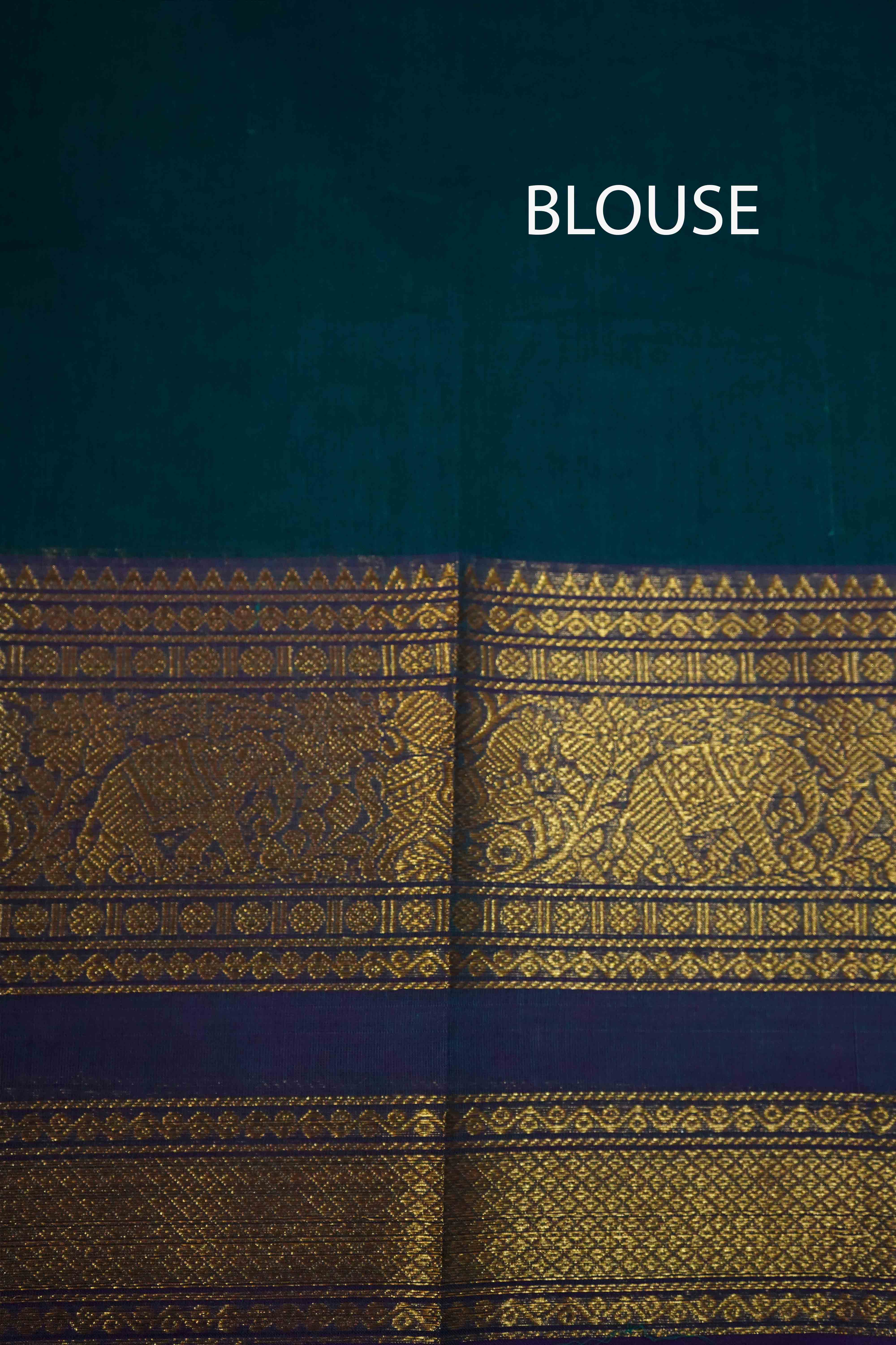 DEEP TEAL WITH DIRTY PURPLE KANCHI COTTON SAREE - Queens Jewel Emporium