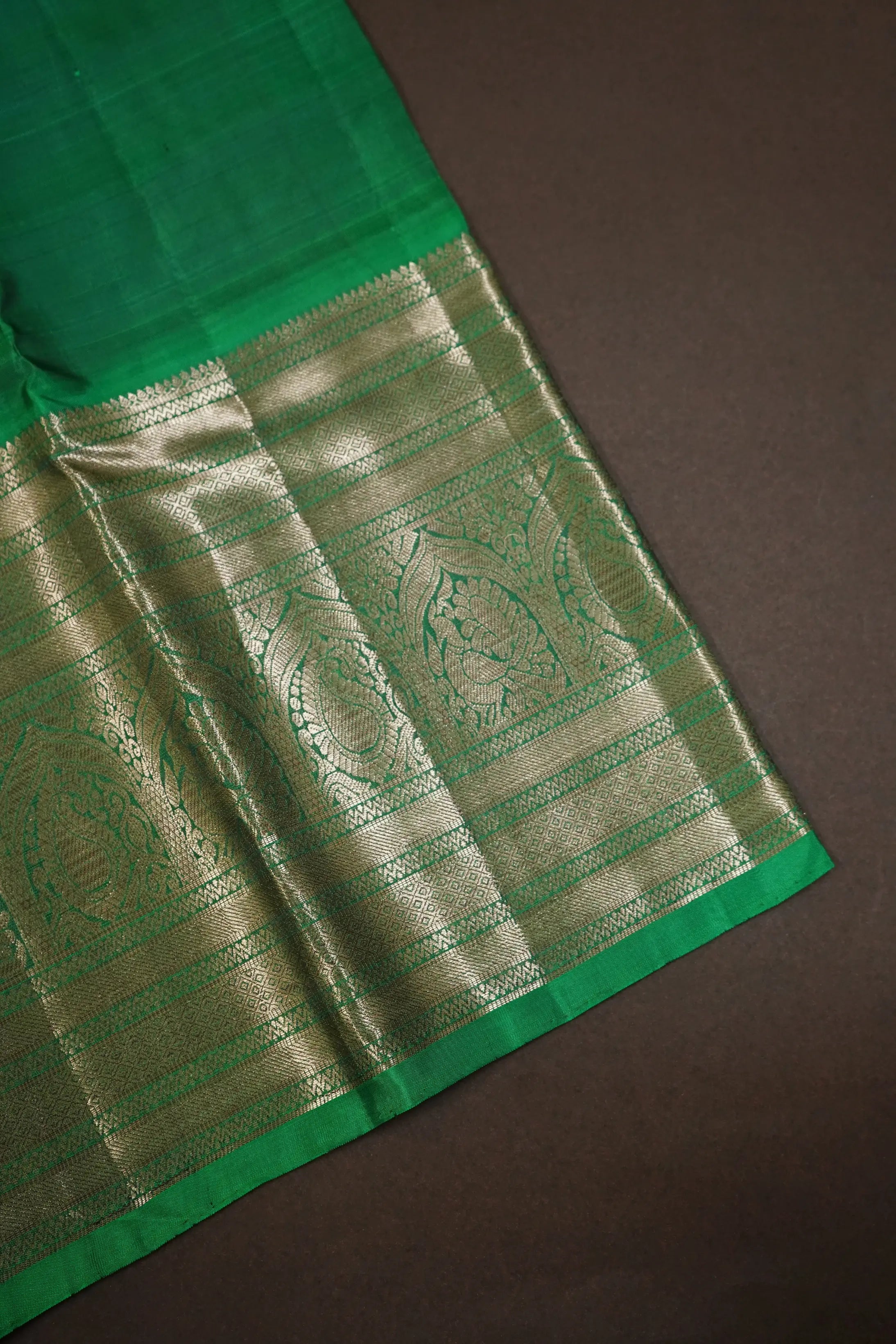 DENIM DARK BLUE WITH LIGHT FOREST GREEN PURE KANCHIVARAM SILK SAREE - Queens Jewel Emporium