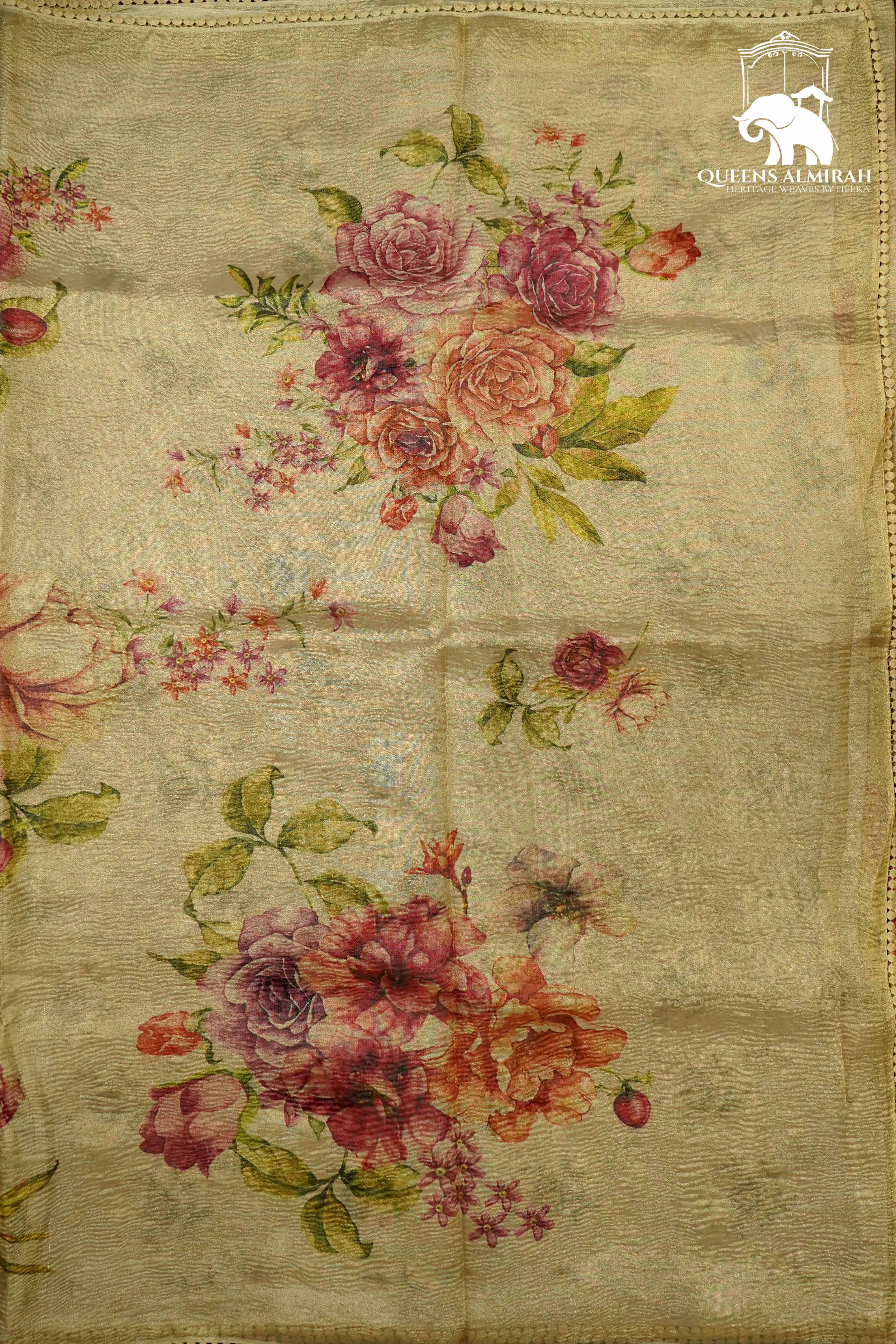 DESERT BROWN WITH EMBROIDERY BORDER TISSUE SAREE - Queens Jewel Emporium