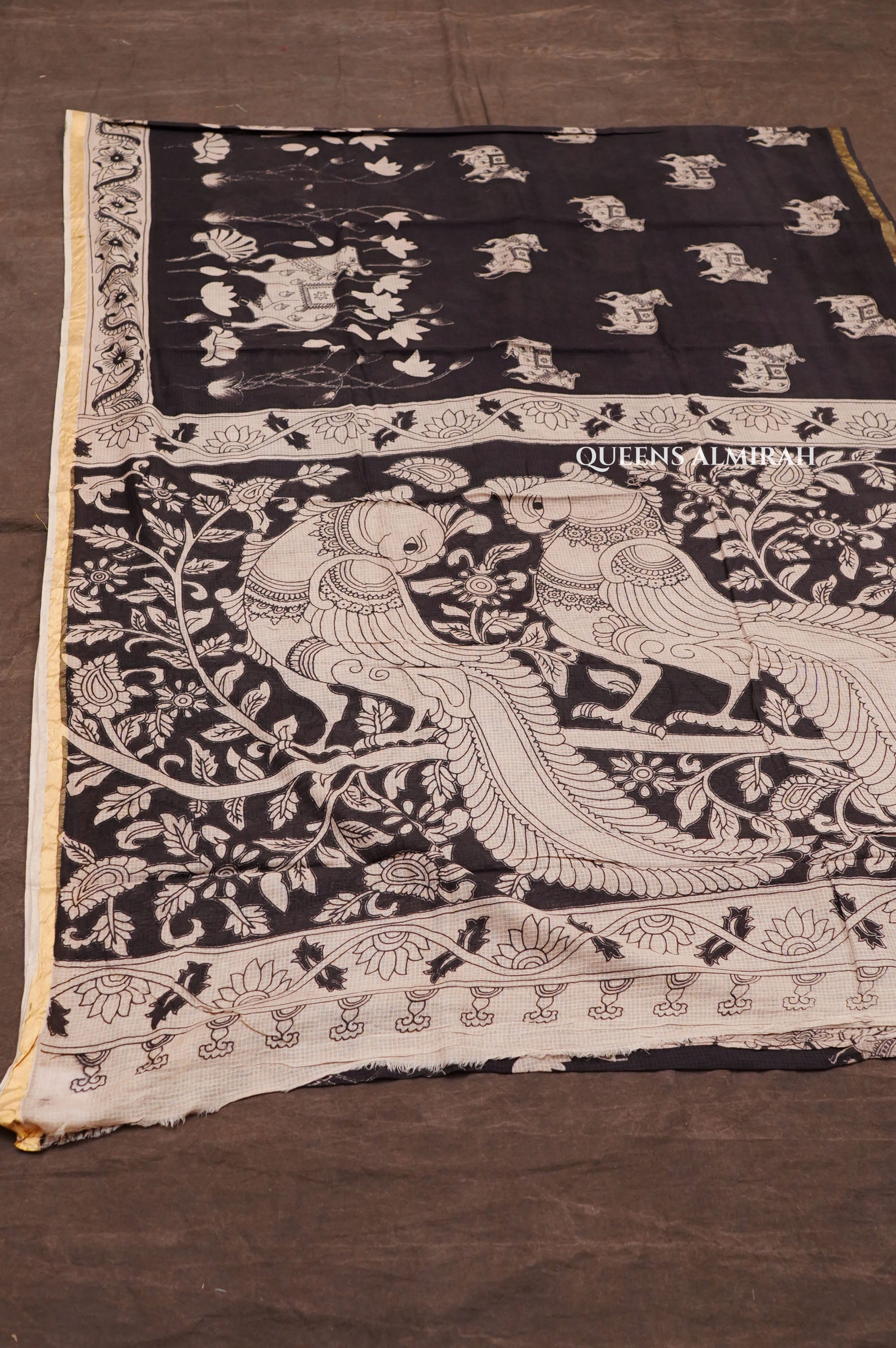Black Kalamkari Kota Cotton Saree