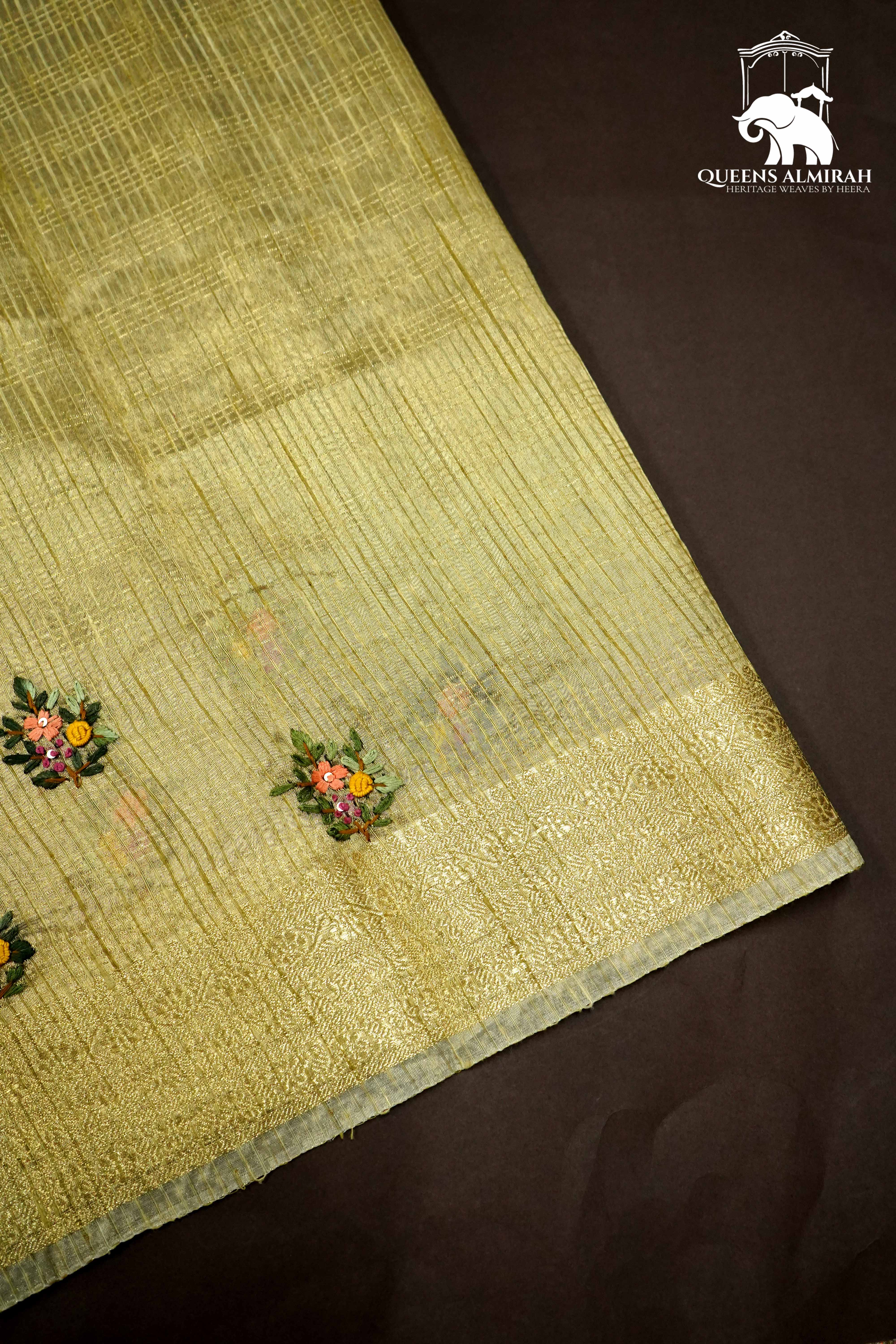 DIM GREY WITH GOLD TISSUE SAREE - Queens Jewel Emporium