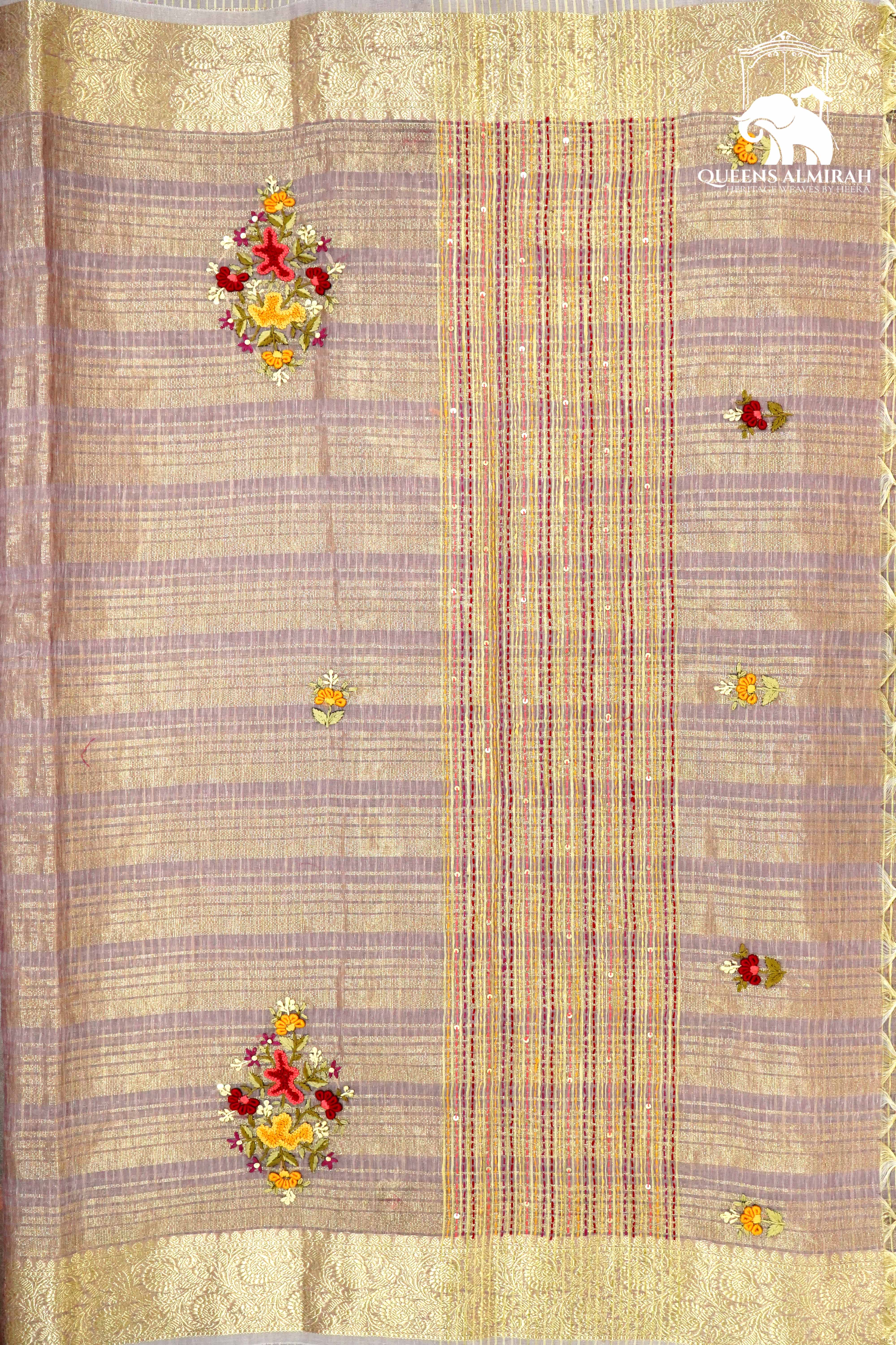 DIM PURPLE WITH WOVEN BORDER TISSUE SAREE - Queens Jewel Emporium
