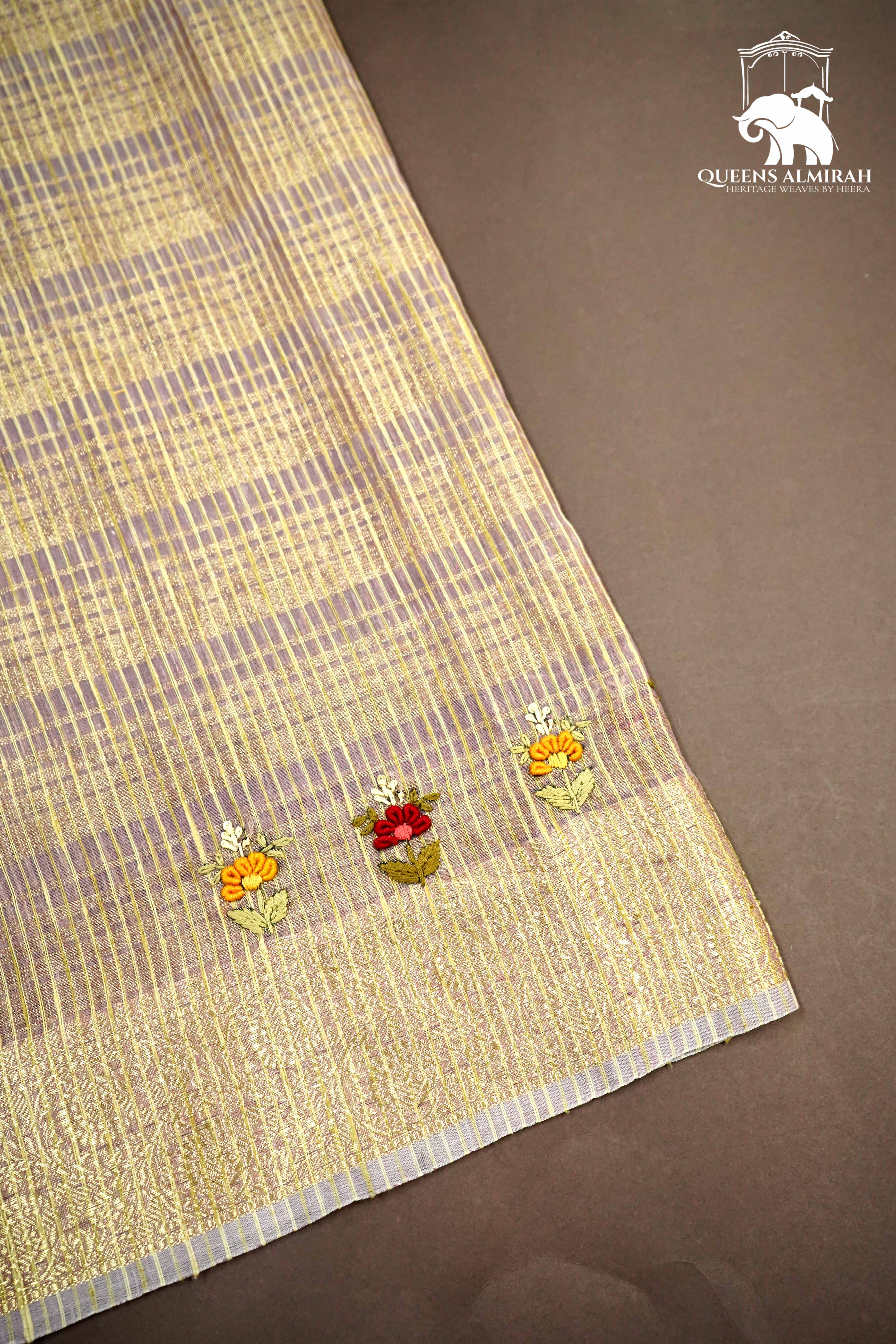 DIM PURPLE WITH WOVEN BORDER TISSUE SAREE - Queens Jewel Emporium