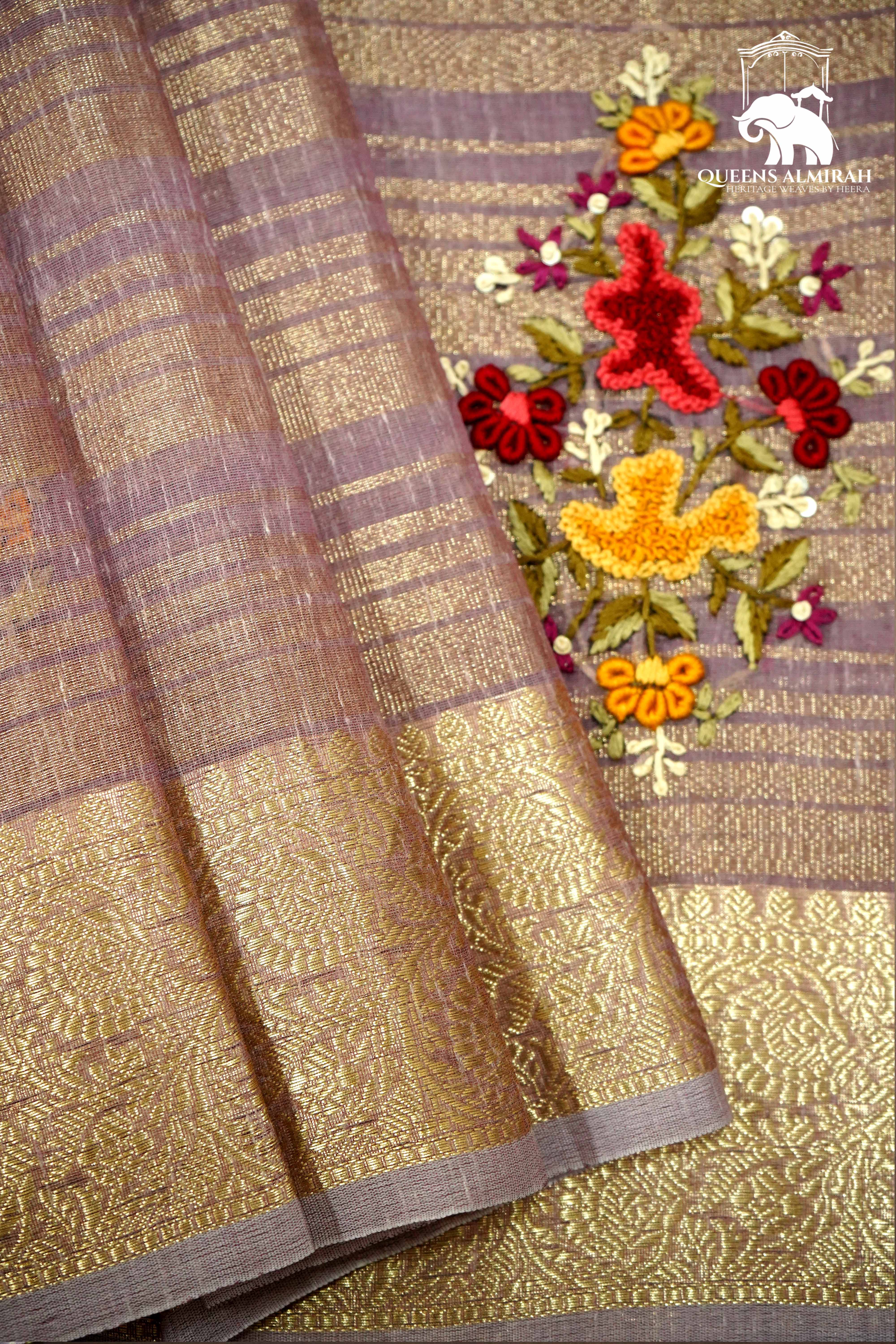 DIM PURPLE WITH WOVEN BORDER TISSUE SAREE - Queens Jewel Emporium