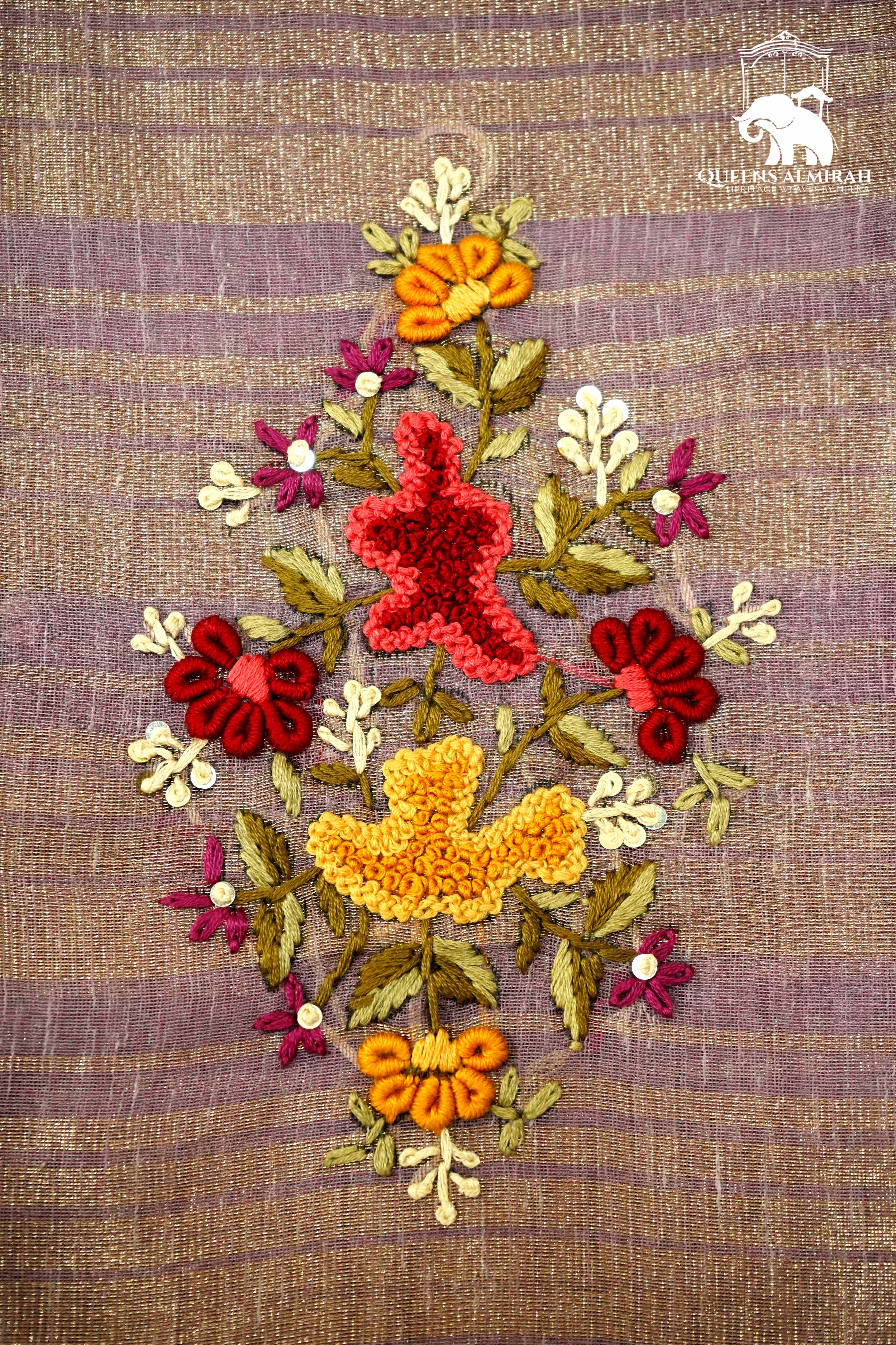 DIM PURPLE WITH WOVEN BORDER TISSUE SAREE - Queens Jewel Emporium