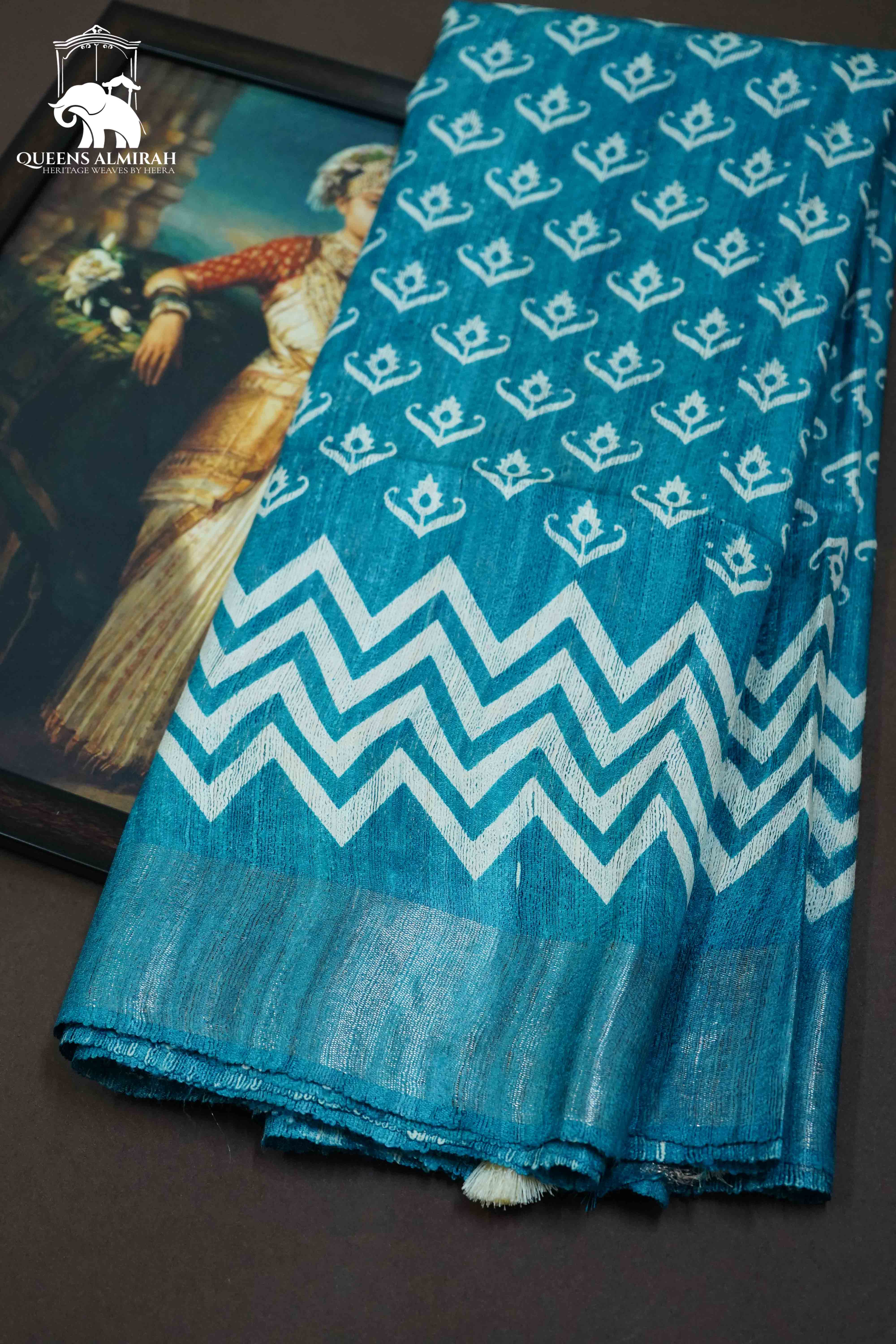 DIRTY BLUE GHICHA TUSSAR SILK SAREE - Queens Jewel Emporium