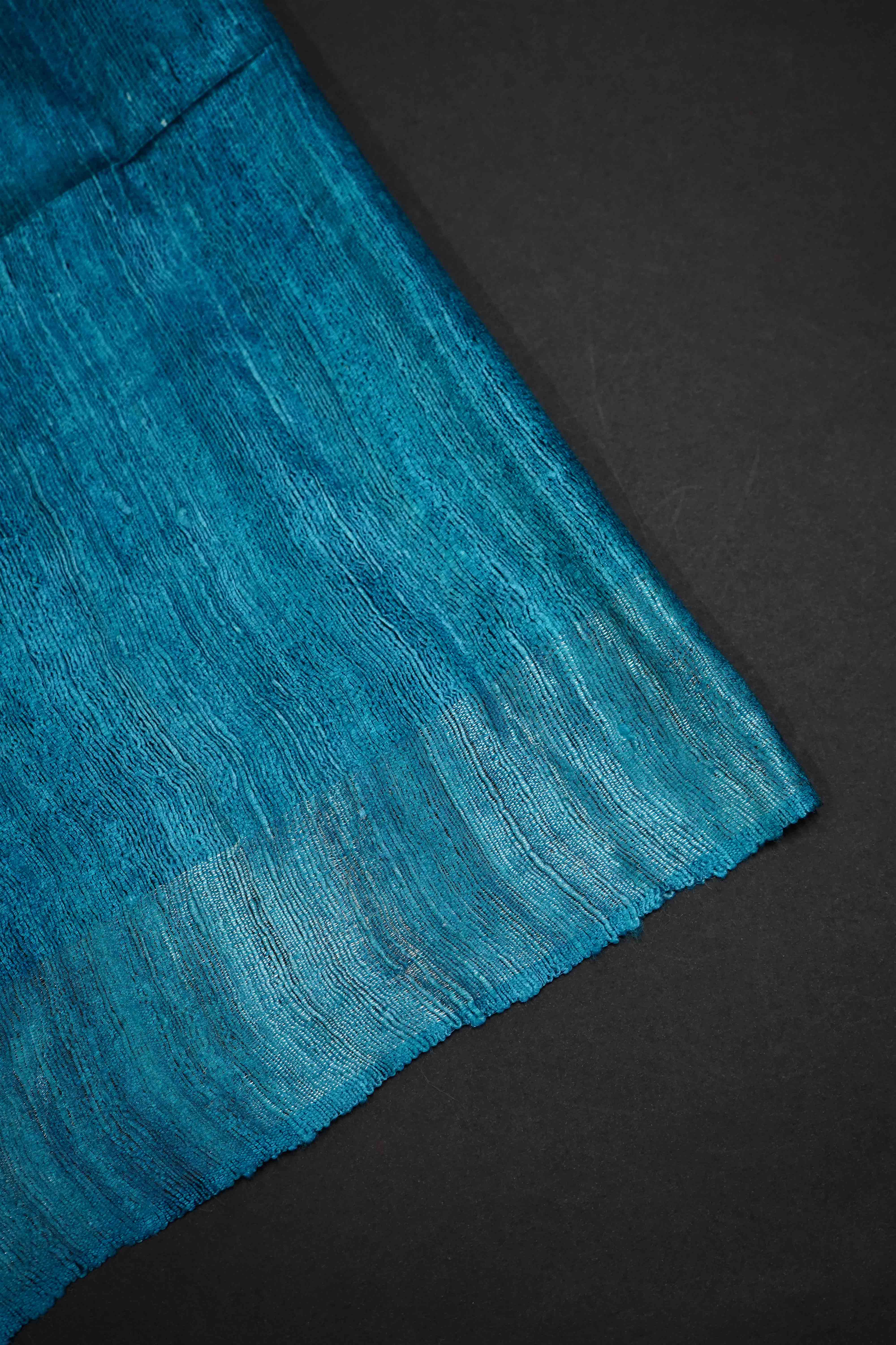 DIRTY BLUE GHICHA TUSSAR SILK SAREE - Queens Jewel Emporium