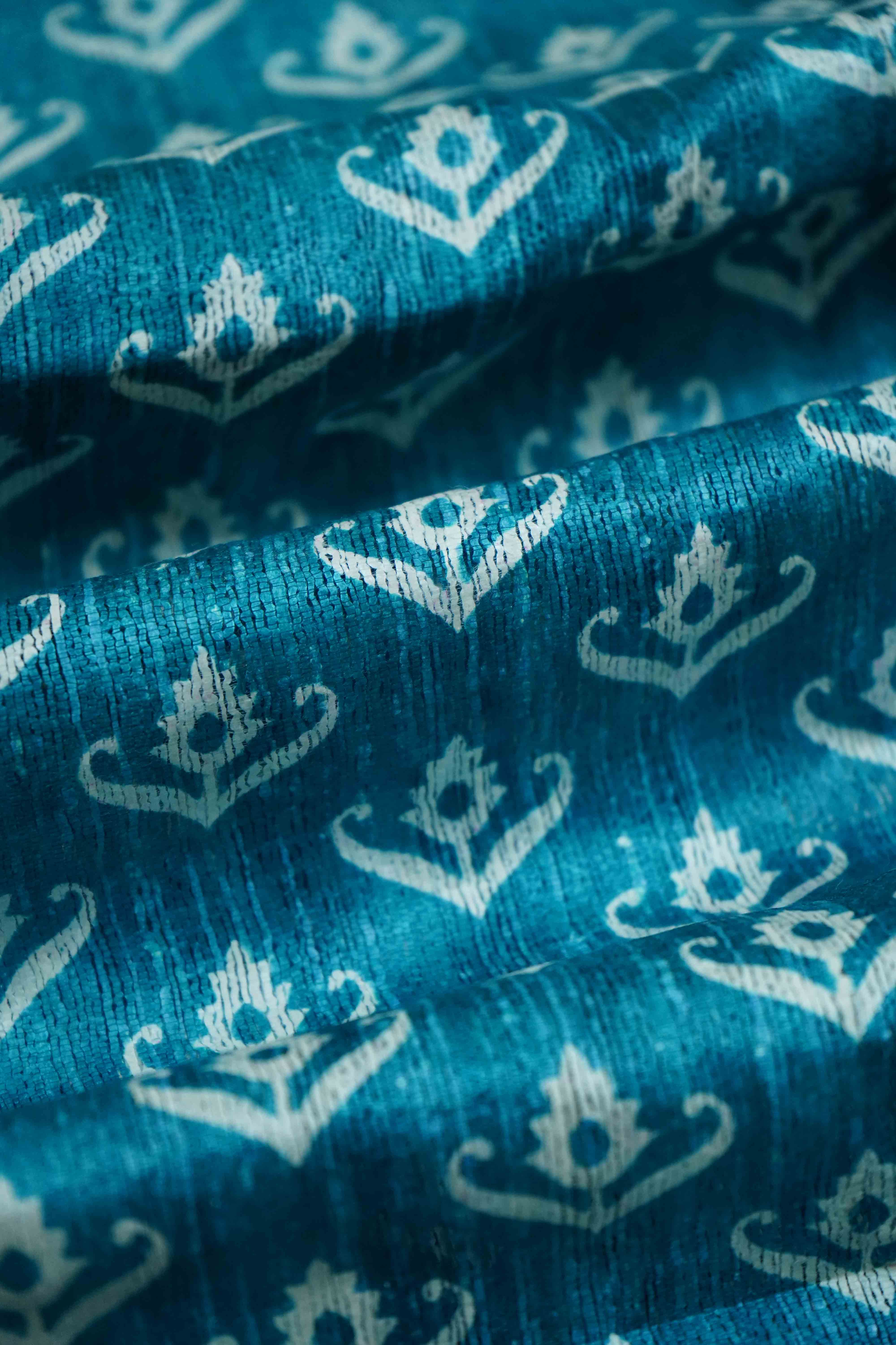 DIRTY BLUE GHICHA TUSSAR SILK SAREE - Queens Jewel Emporium
