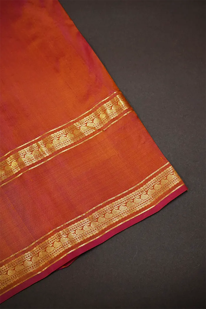 DIRTY ORANGE WITH RUST BROWN PURE KANCHIVARAM SILK SAREE - Queens Jewel Emporium