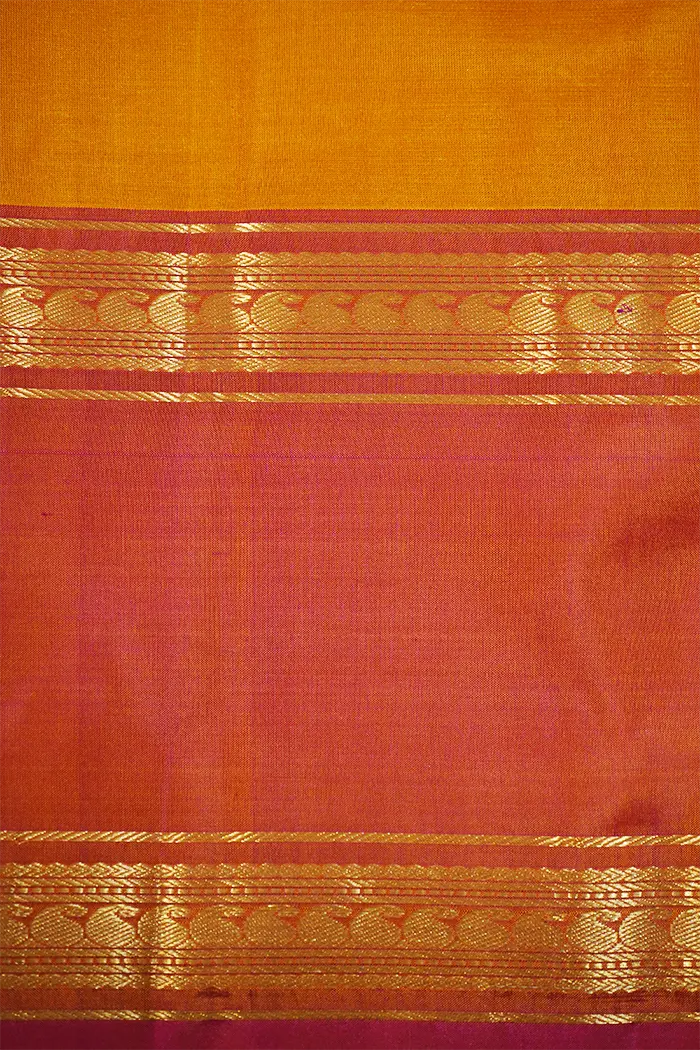 DIRTY ORANGE WITH RUST BROWN PURE KANCHIVARAM SILK SAREE - Queens Jewel Emporium