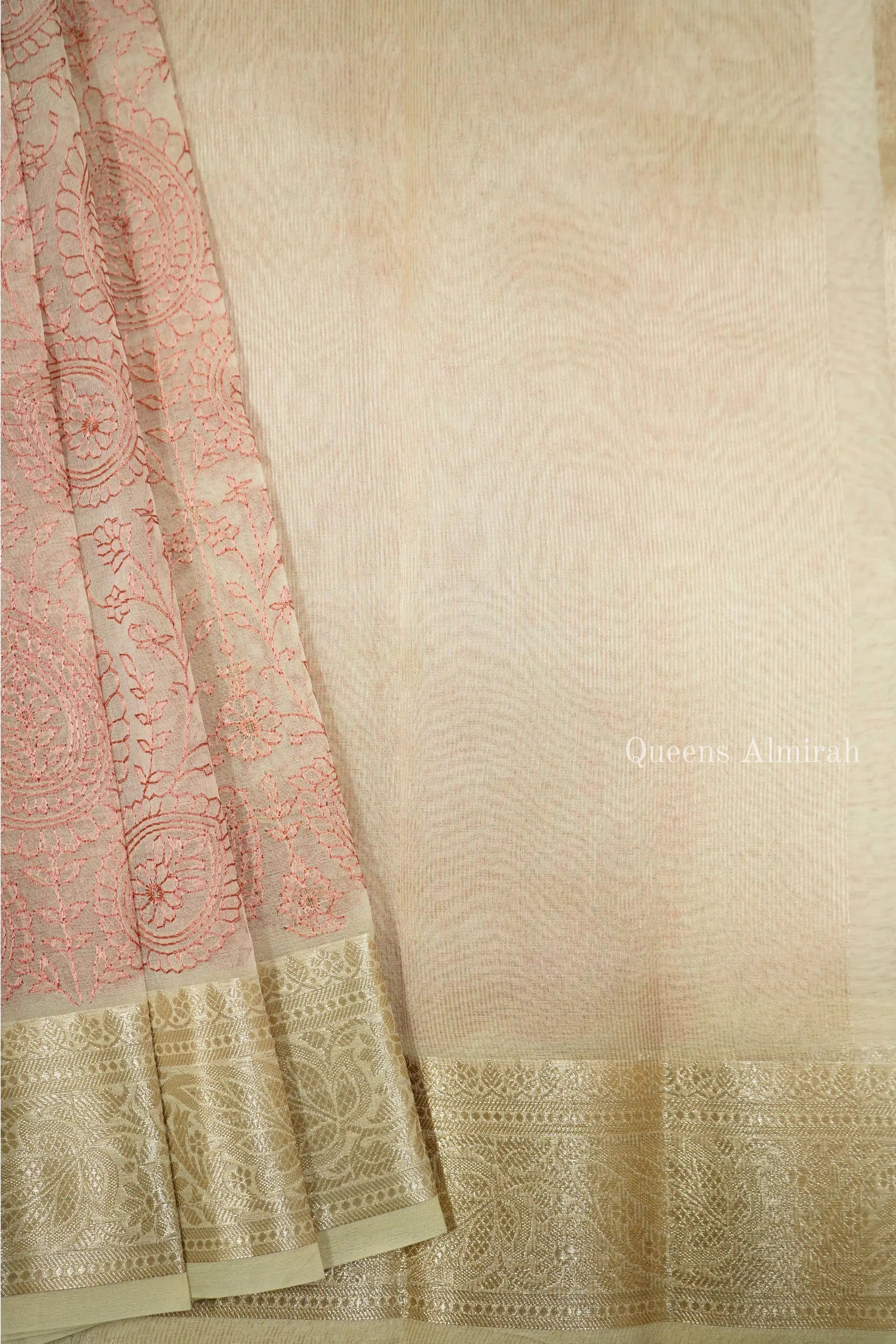 DOUBLE SPANISH WHITE ORGANZA SAREE - Queens Jewel Emporium