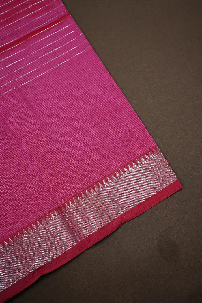 DRAGON FRUIT PINK CHECKS MANGALGIRI SAREE - Queens Jewel Emporium