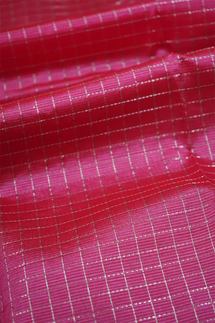 DRAGON FRUIT PINK CHECKS MANGALGIRI SAREE - Queens Jewel Emporium