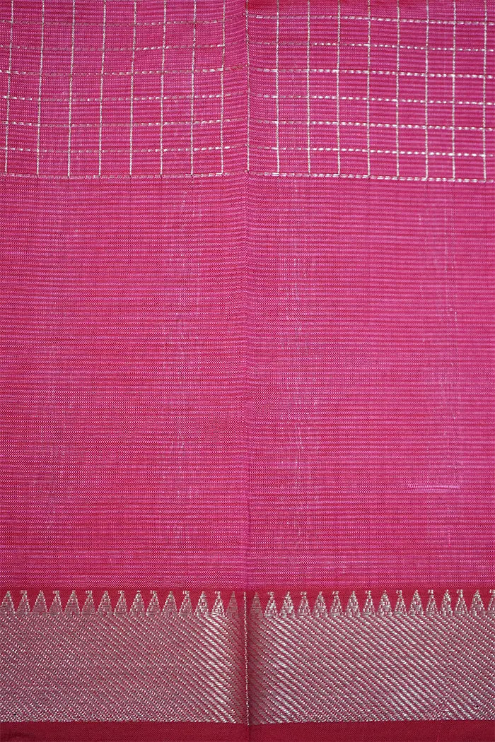 DRAGON FRUIT PINK CHECKS MANGALGIRI SAREE - Queens Jewel Emporium