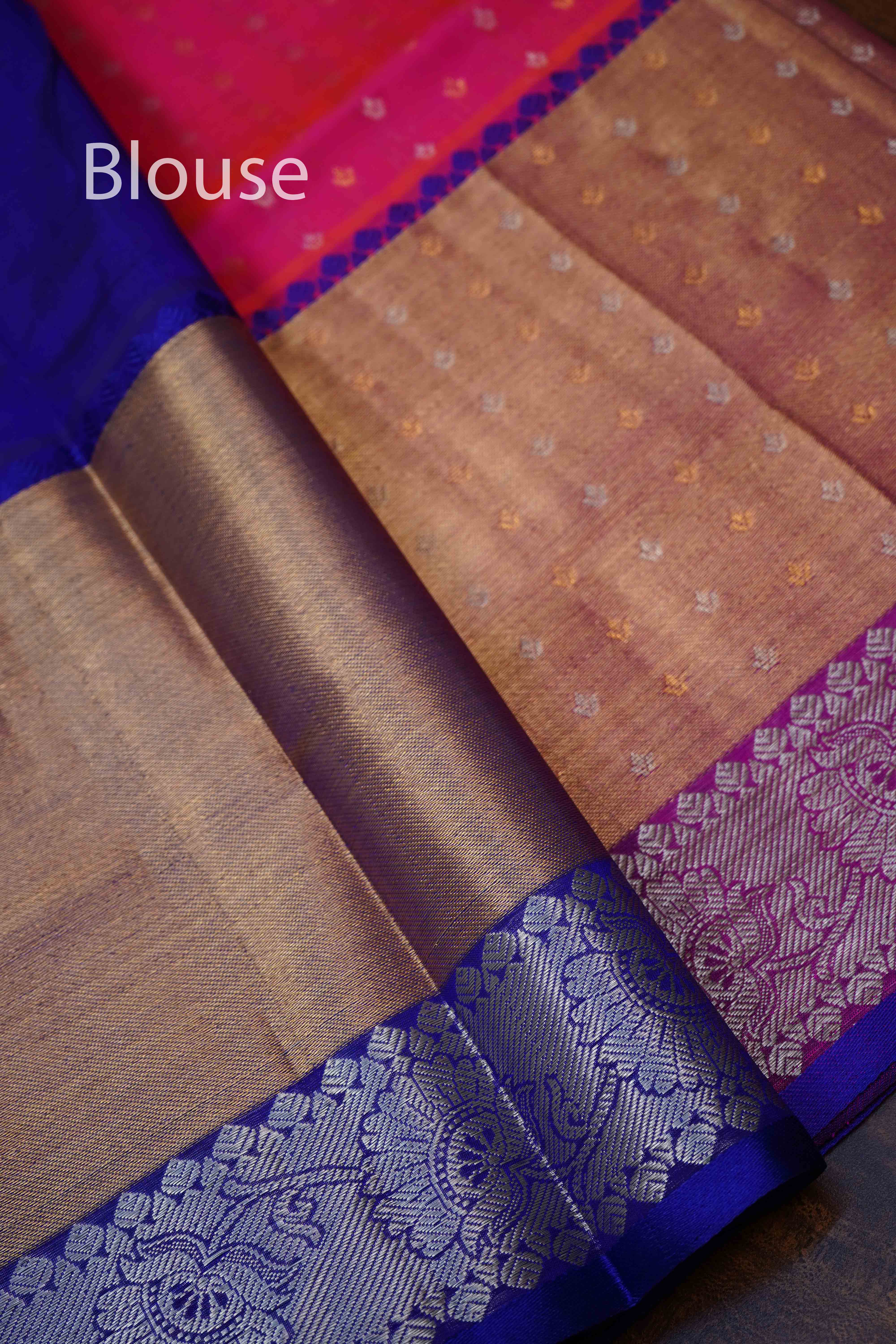 DRAGON FRUIT PINK WITH ROYAL BLUE PURE SILK COTTON SAREE - Queens Jewel Emporium