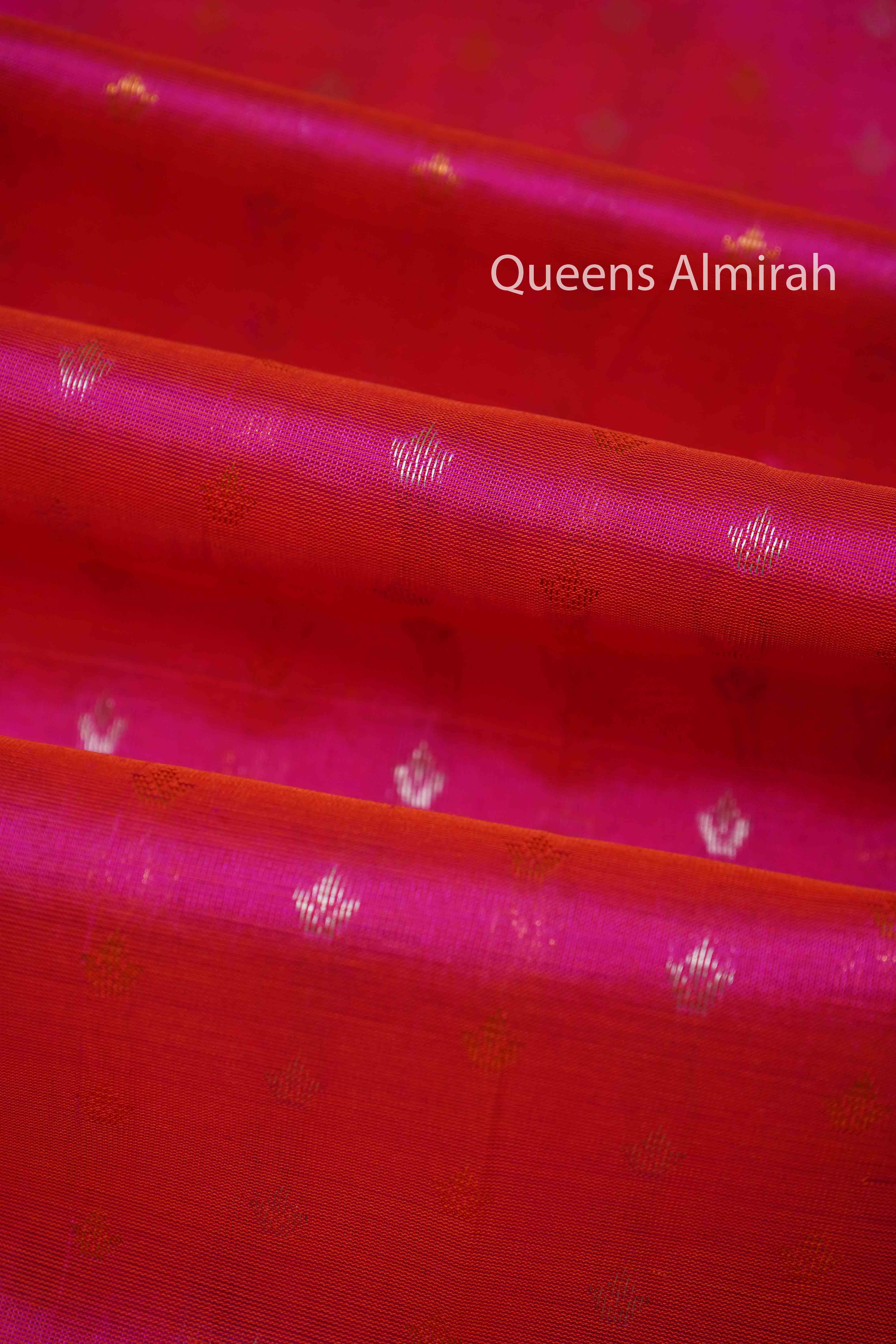 DRAGON FRUIT PINK WITH ROYAL BLUE PURE SILK COTTON SAREE - Queens Jewel Emporium