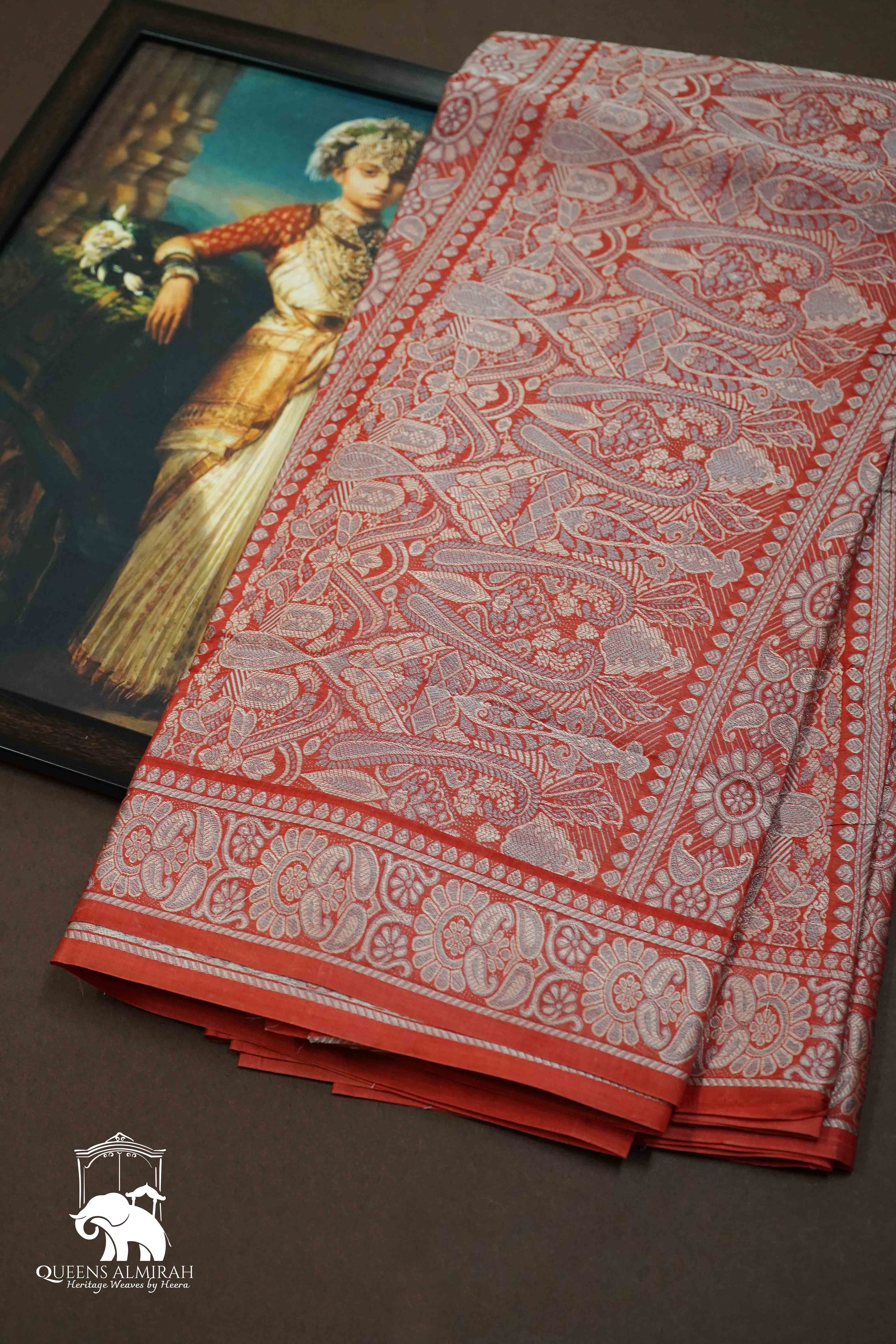 DULL RED TUSSAR SILK SAREE - Queens Jewel Emporium