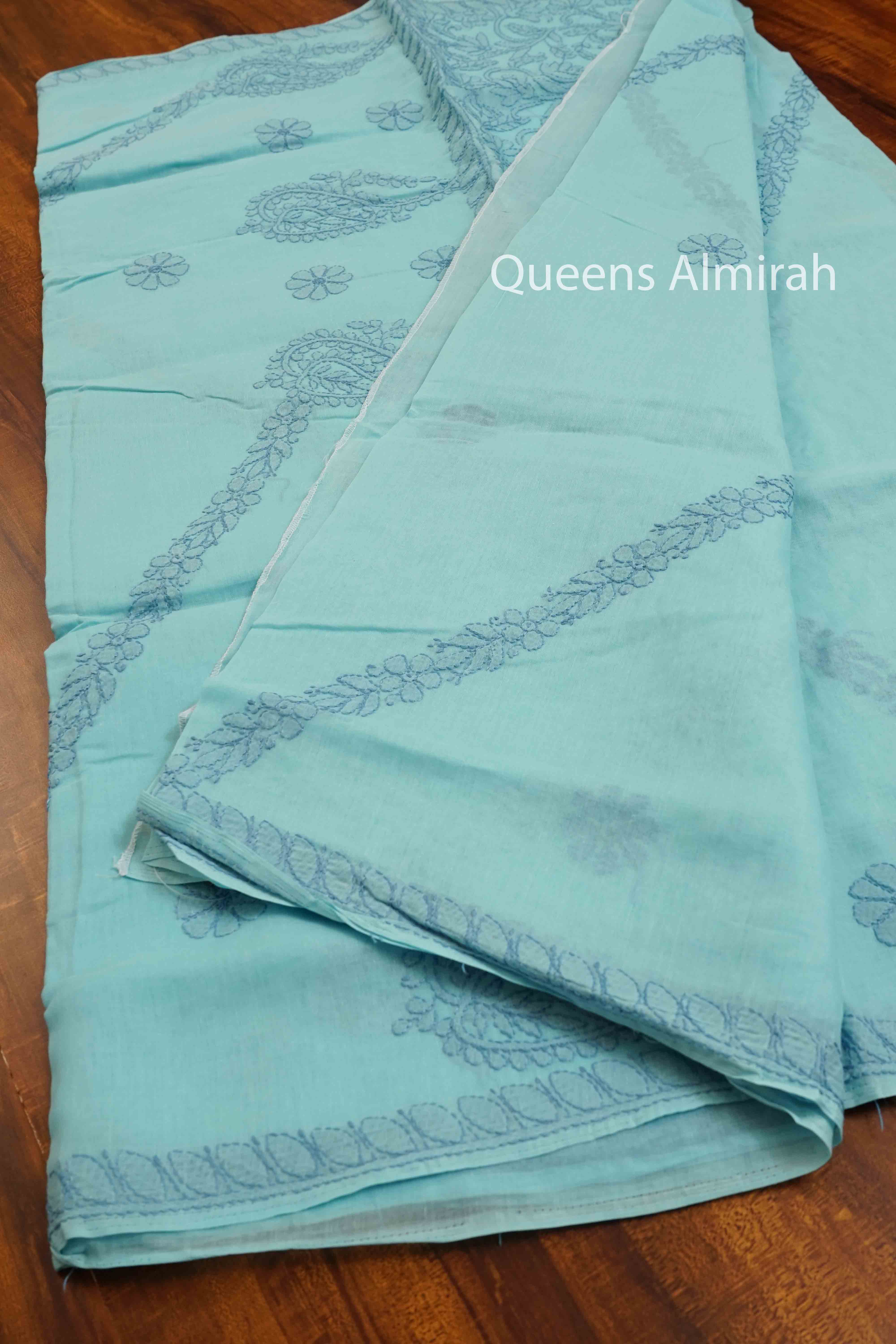 DUSKY BLUE CHIKANKARI SAREE - Queens Jewel Emporium