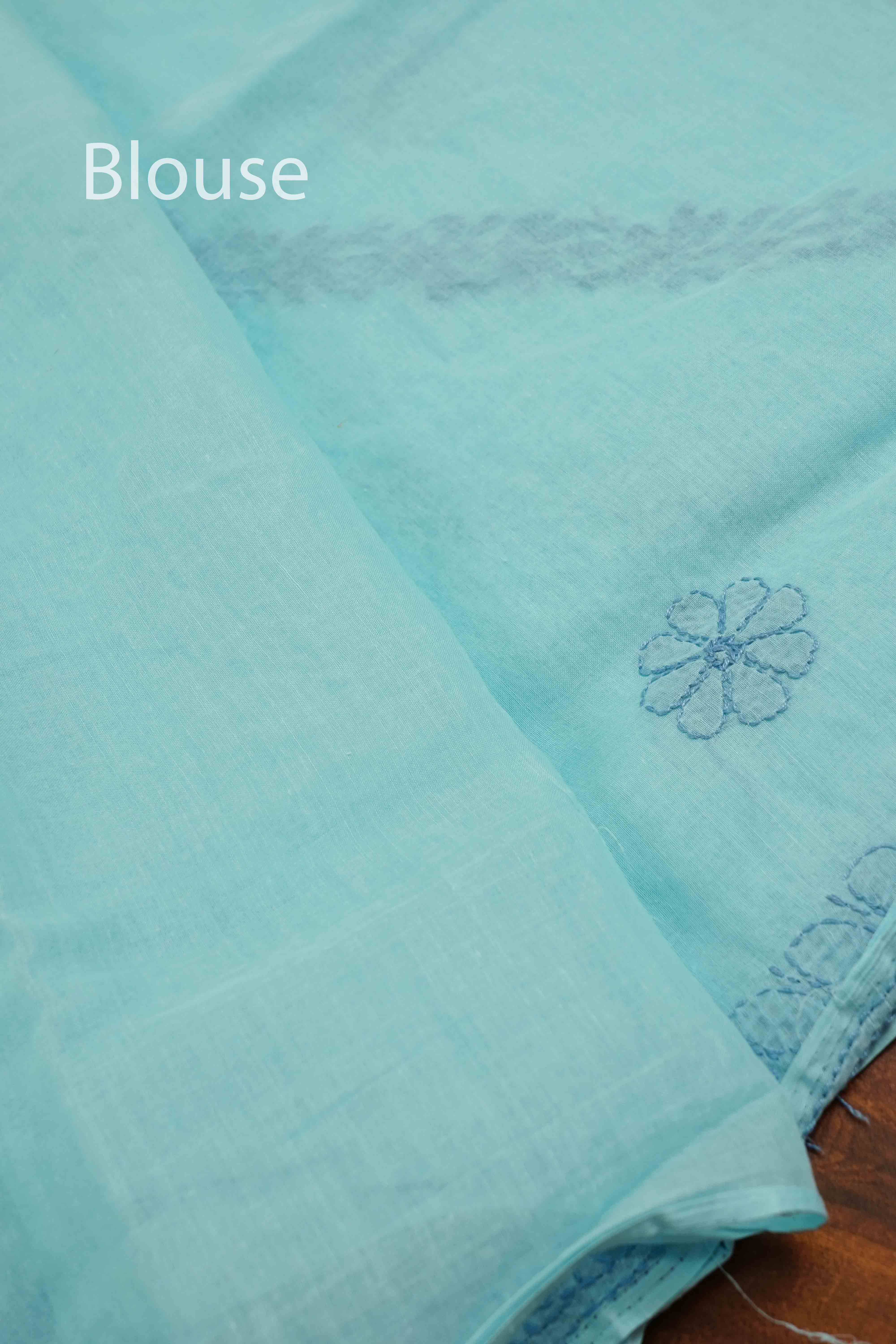 DUSKY BLUE CHIKANKARI SAREE - Queens Jewel Emporium