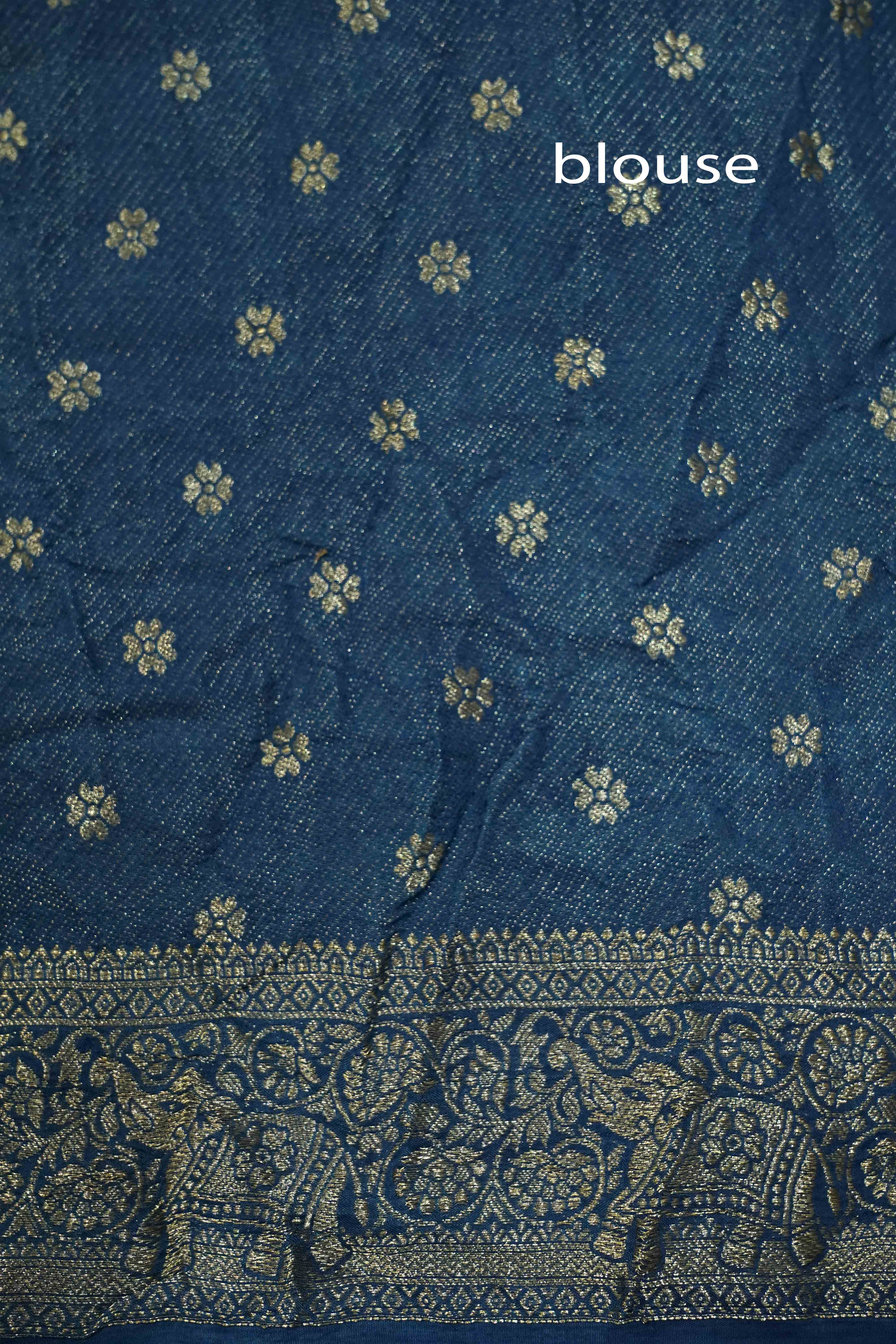 DUSKY BLUE DOLA AJARAKH SILK SAREE 2 - Queens Jewel Emporium