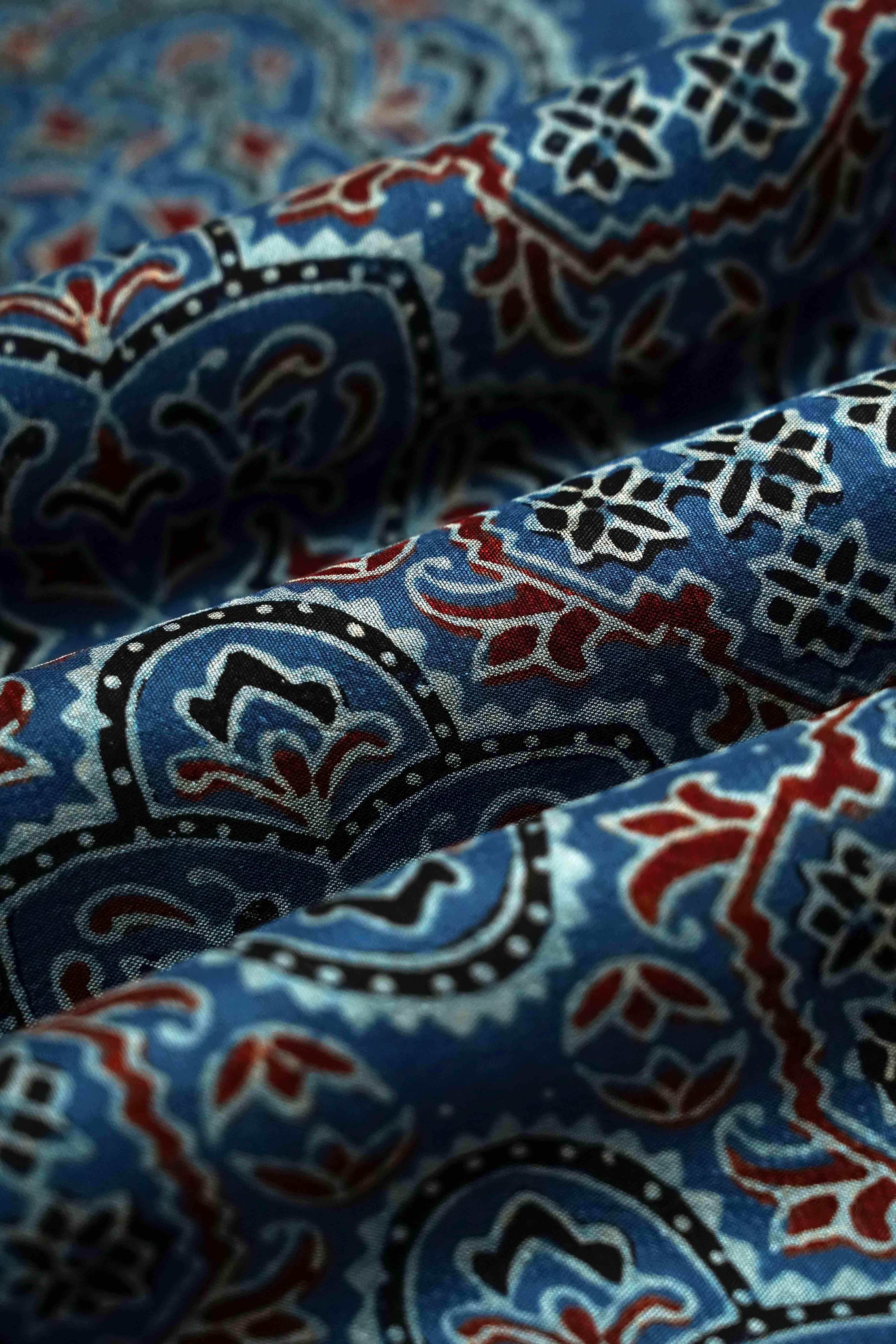 DUSKY BLUE DOLA AJARAKH SILK SAREE 2 - Queens Jewel Emporium