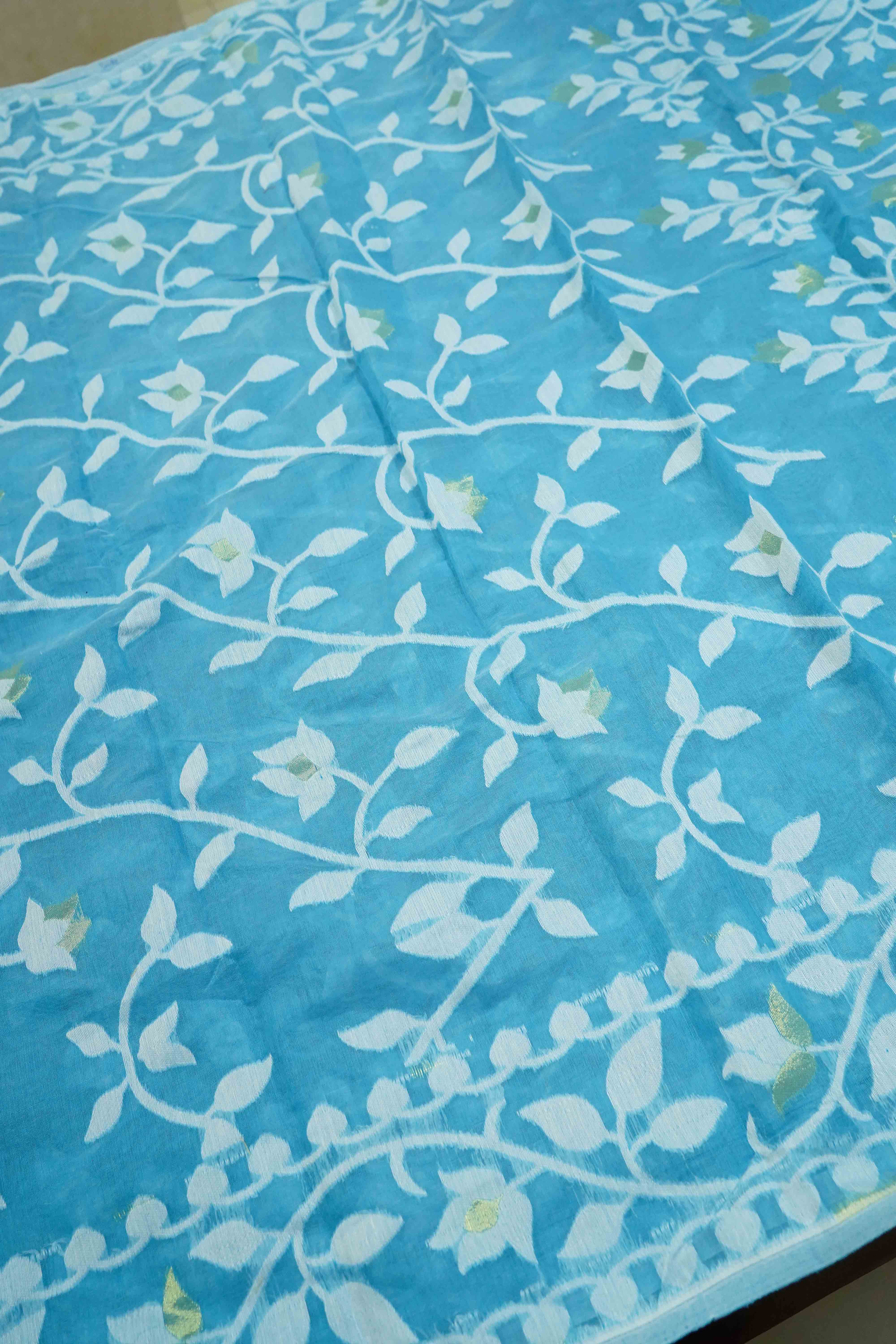 DUSKY BLUE JAMDANI COTTON SAREE - Queens Jewel Emporium