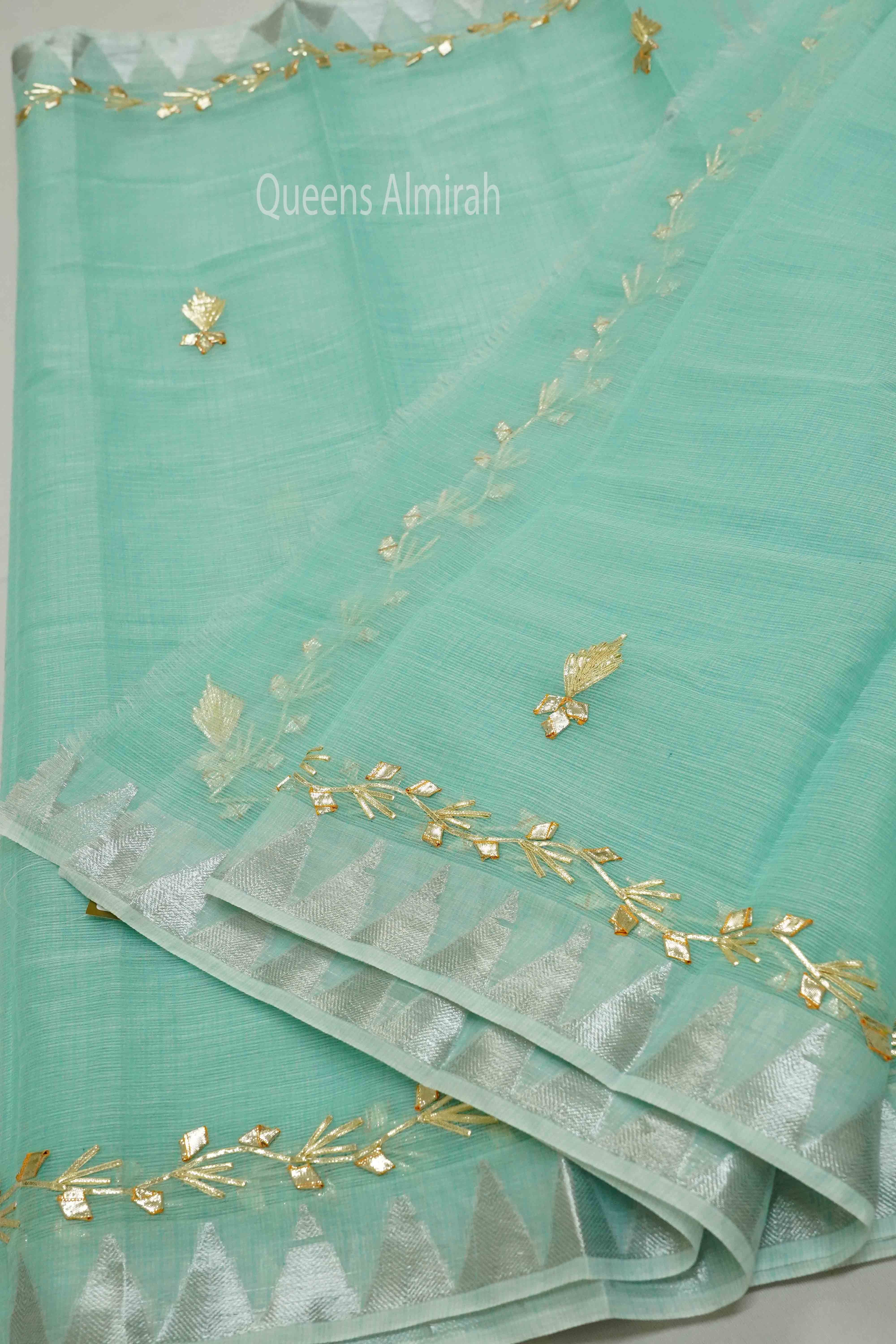 DUSKY BLUE KOTA COTTON SAREE - Queens Jewel Emporium