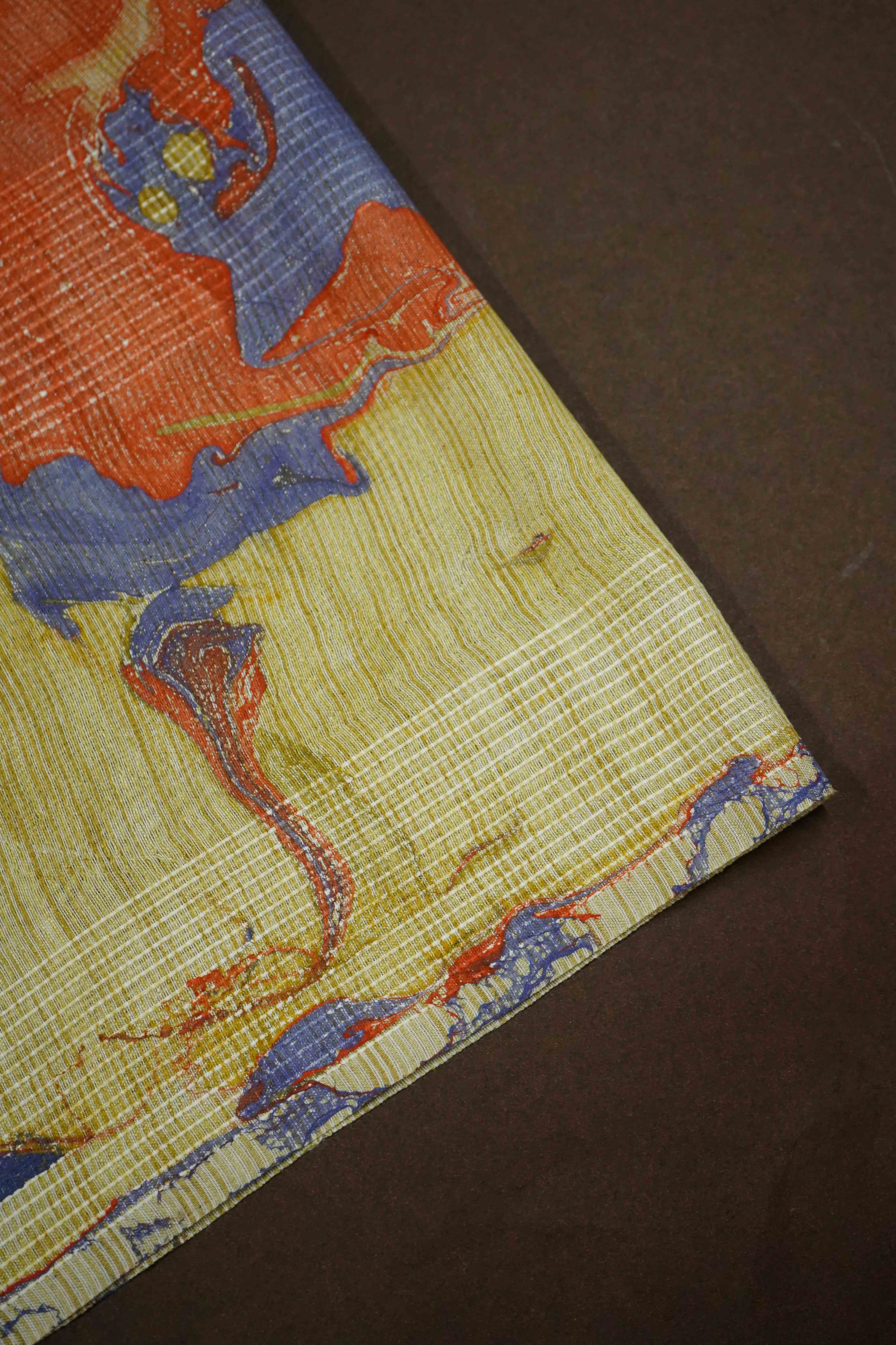 DUSKY BLUE MARBLE PRINT GHICHA ORAGANZA SAREE - Queens Jewel Emporium