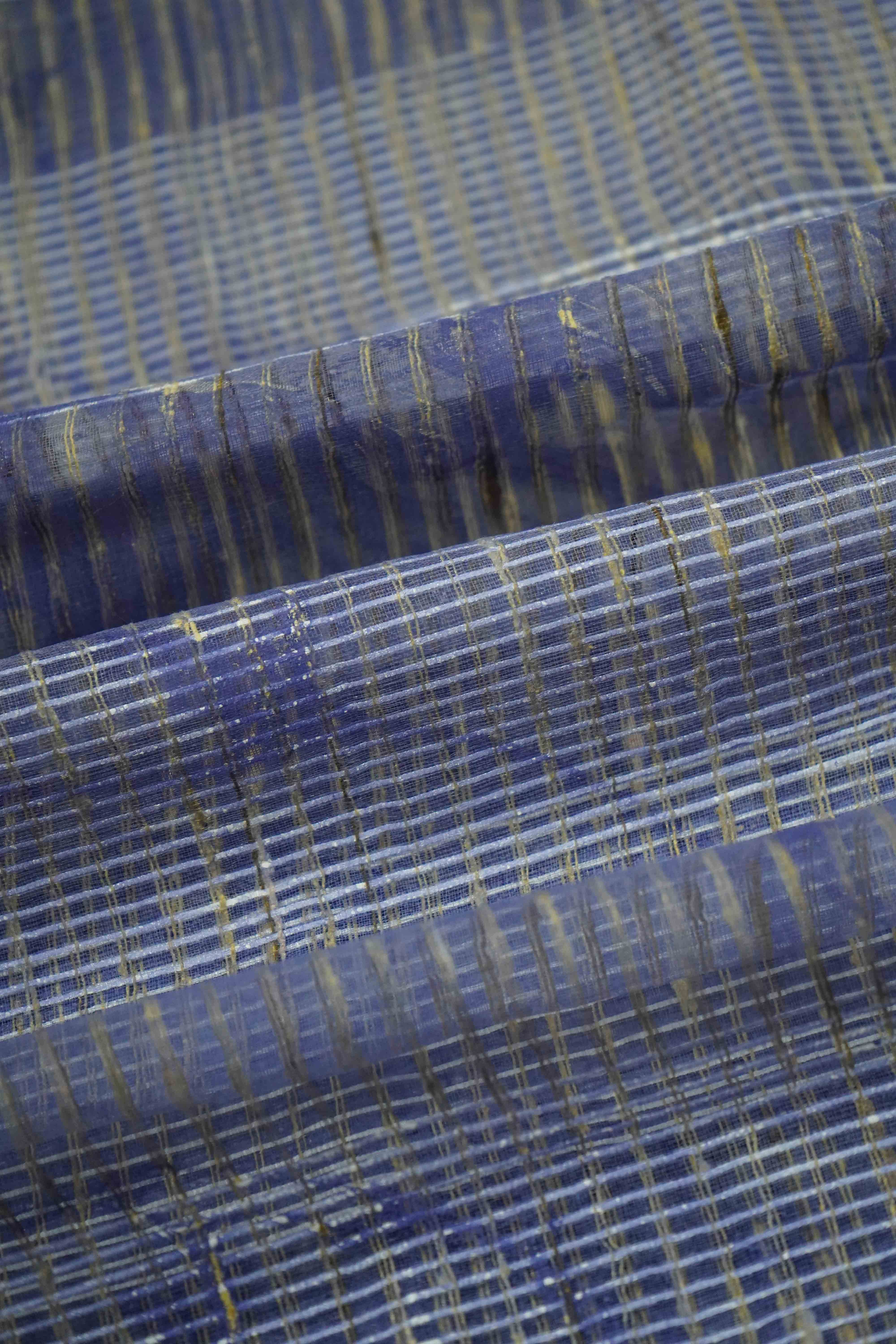DUSKY BLUE MARBLE PRINT GHICHA ORAGANZA SAREE - Queens Jewel Emporium