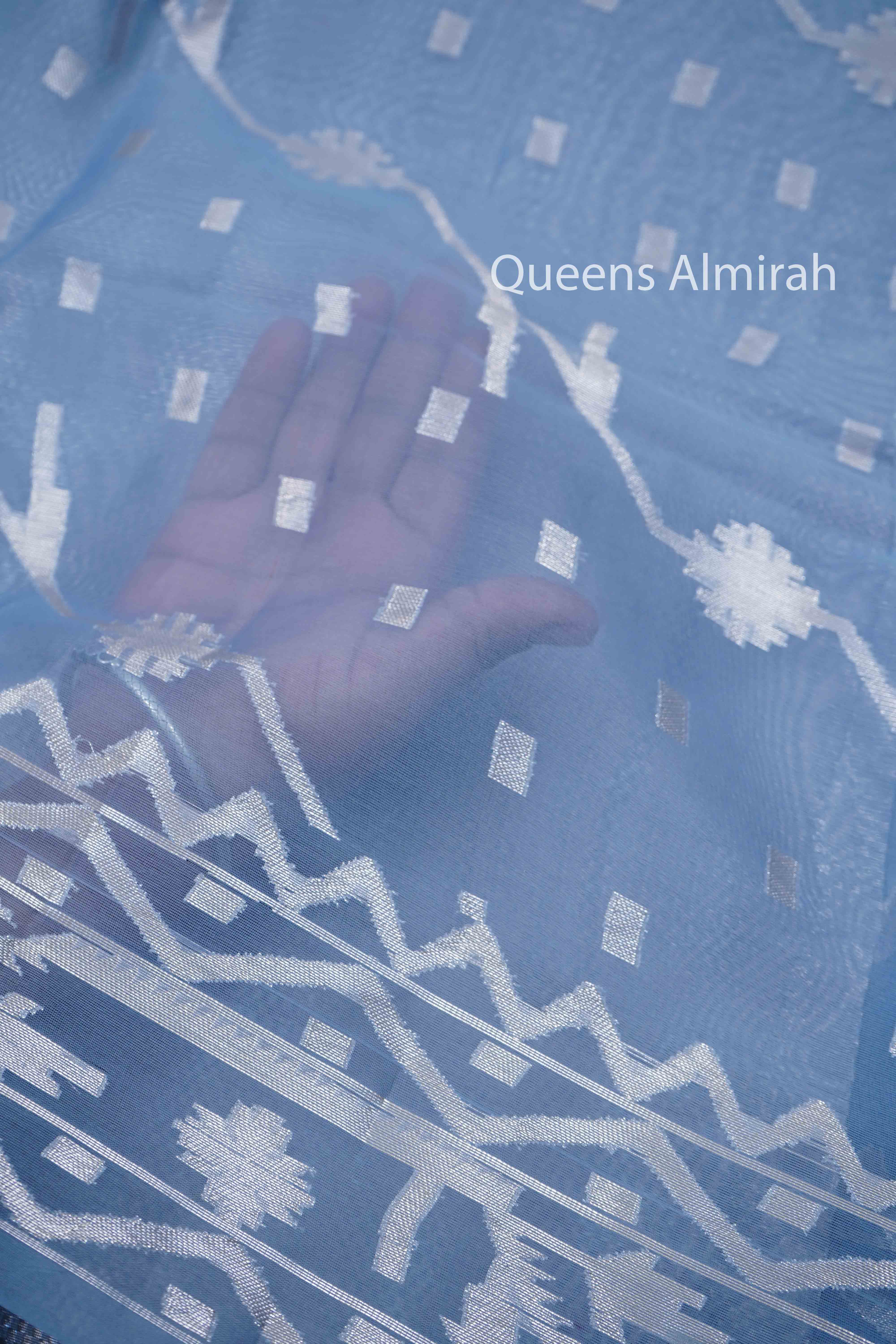 DUSKY BLUE MUSLIN JAMDANI SAREE - Queens Jewel Emporium