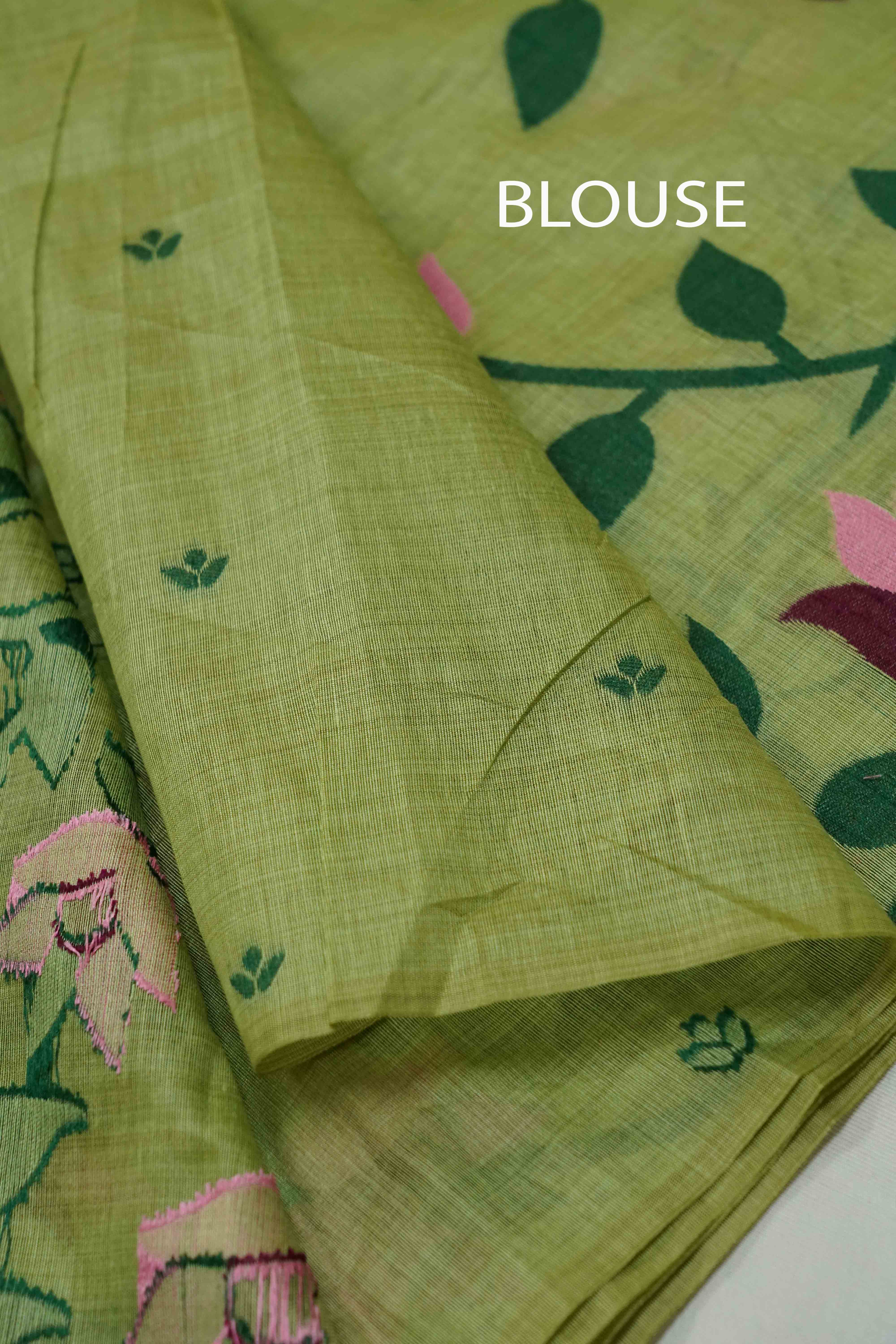 DUSKY GREEN JAMDANI TUSSAR SILK SAREE - Queens Jewel Emporium