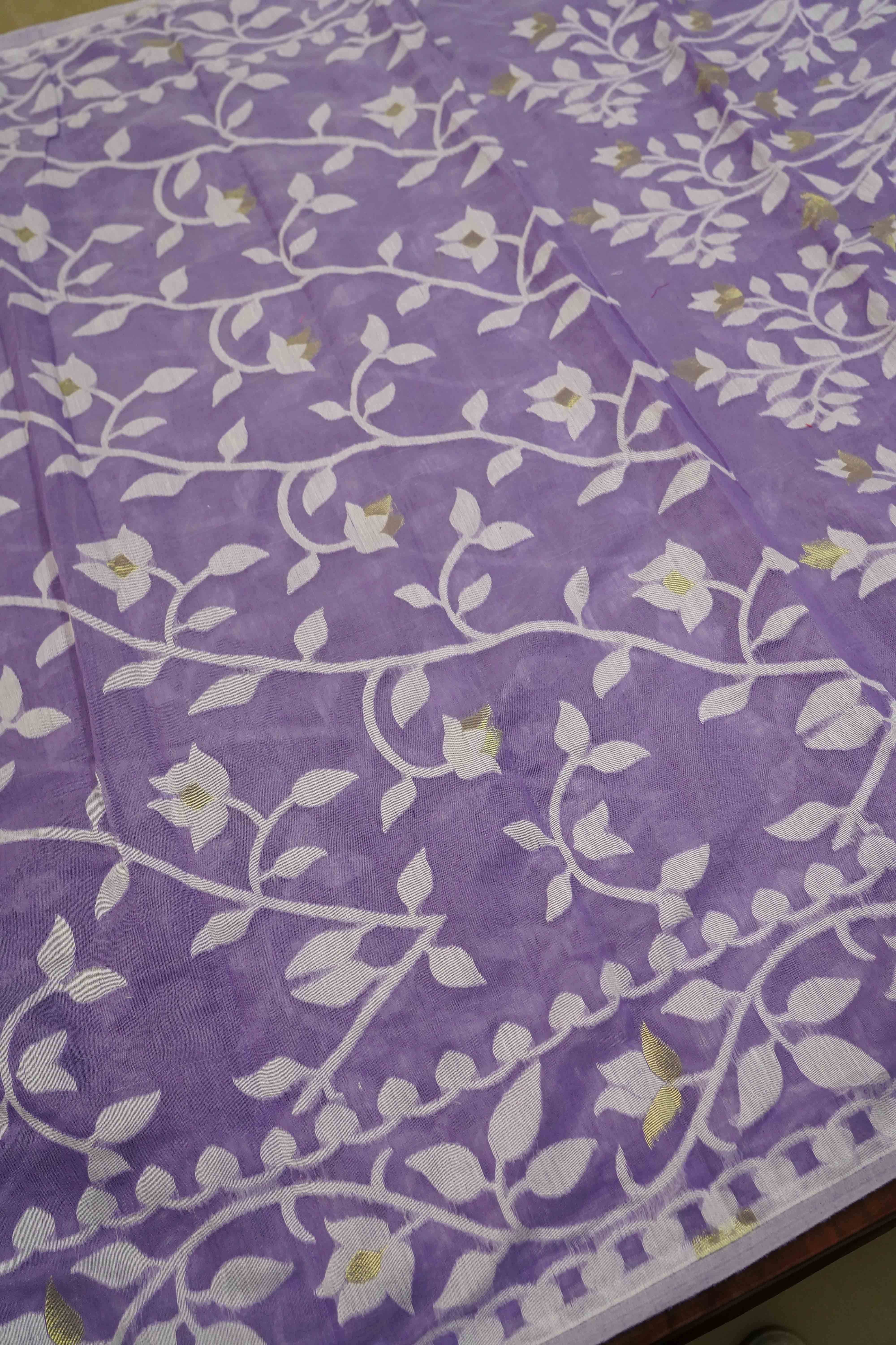 DUSKY LAVENDER JAMDANI COTTON SAREE - Queens Jewel Emporium