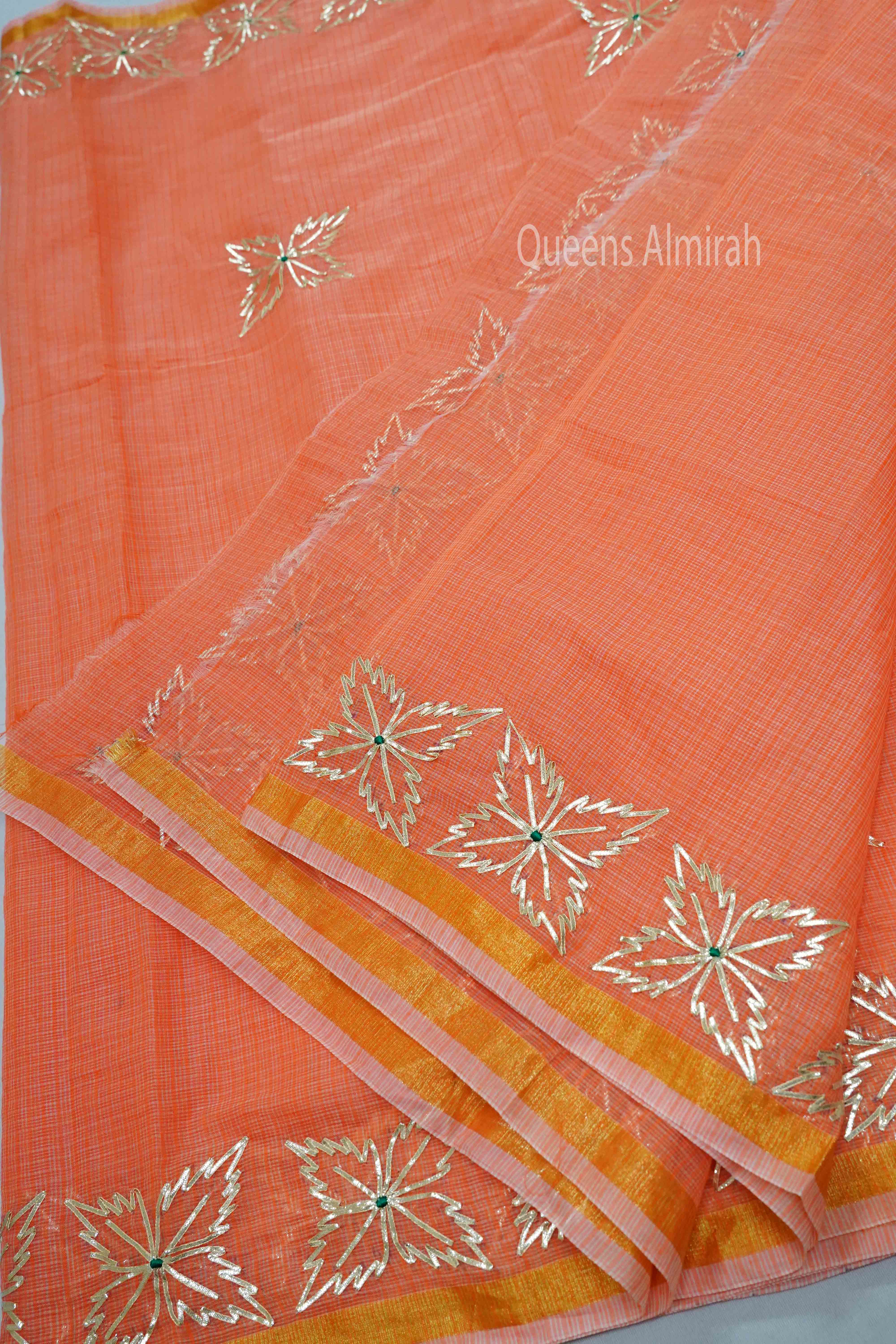 DUSKY ORANGE KOTA COTTON SAREE - Queens Jewel Emporium