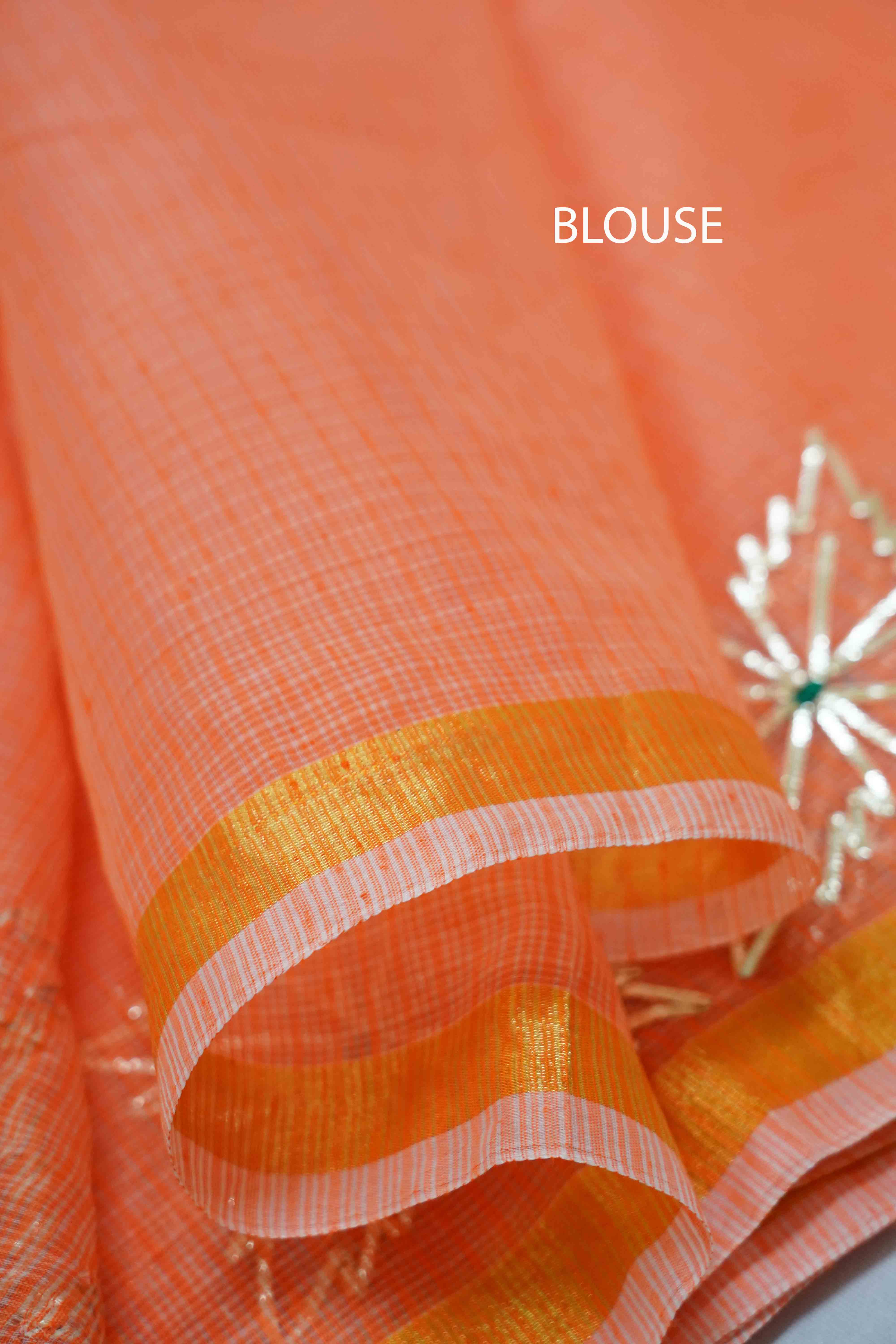 DUSKY ORANGE KOTA COTTON SAREE - Queens Jewel Emporium