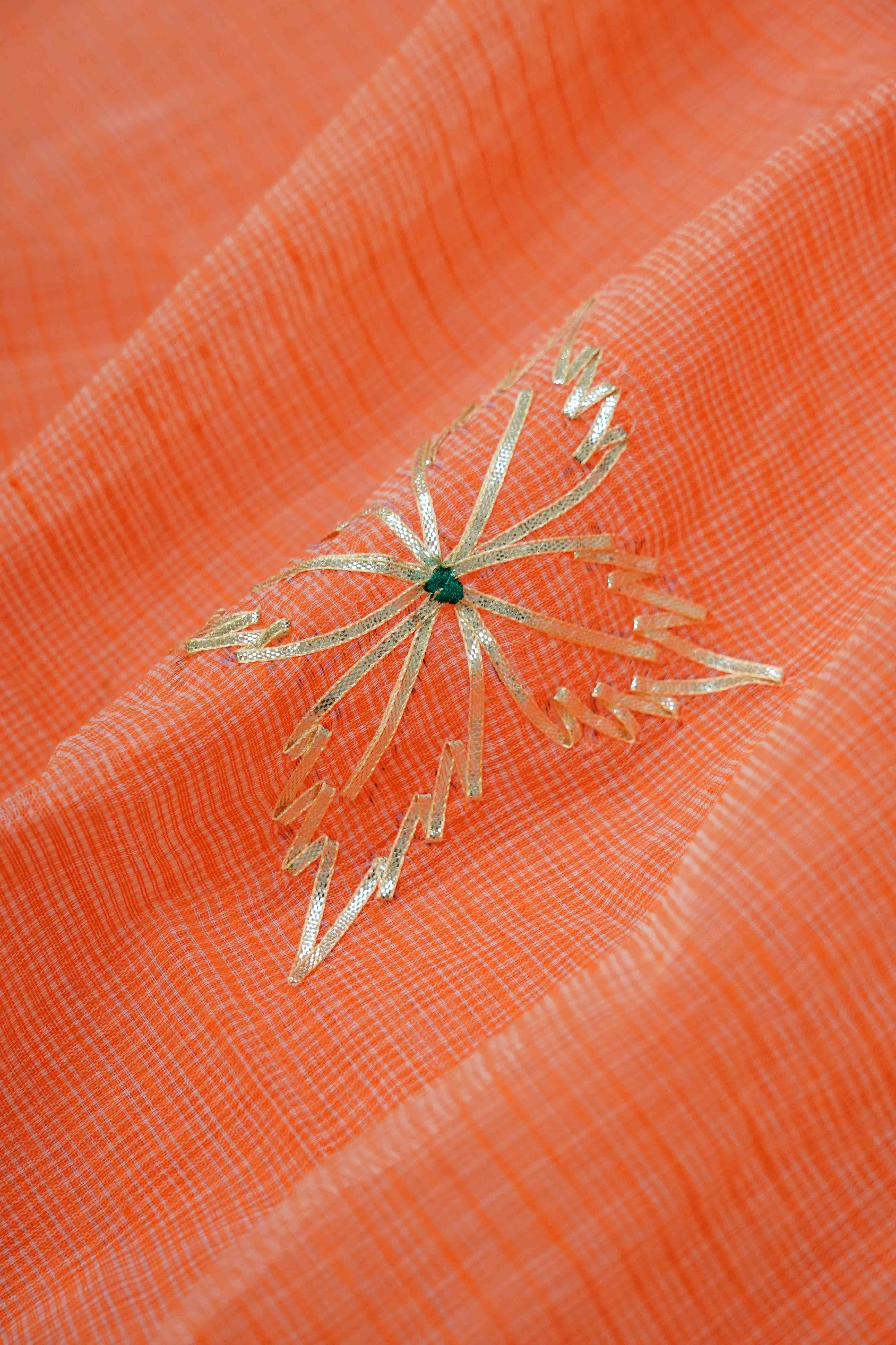DUSKY ORANGE KOTA COTTON SAREE - Queens Jewel Emporium