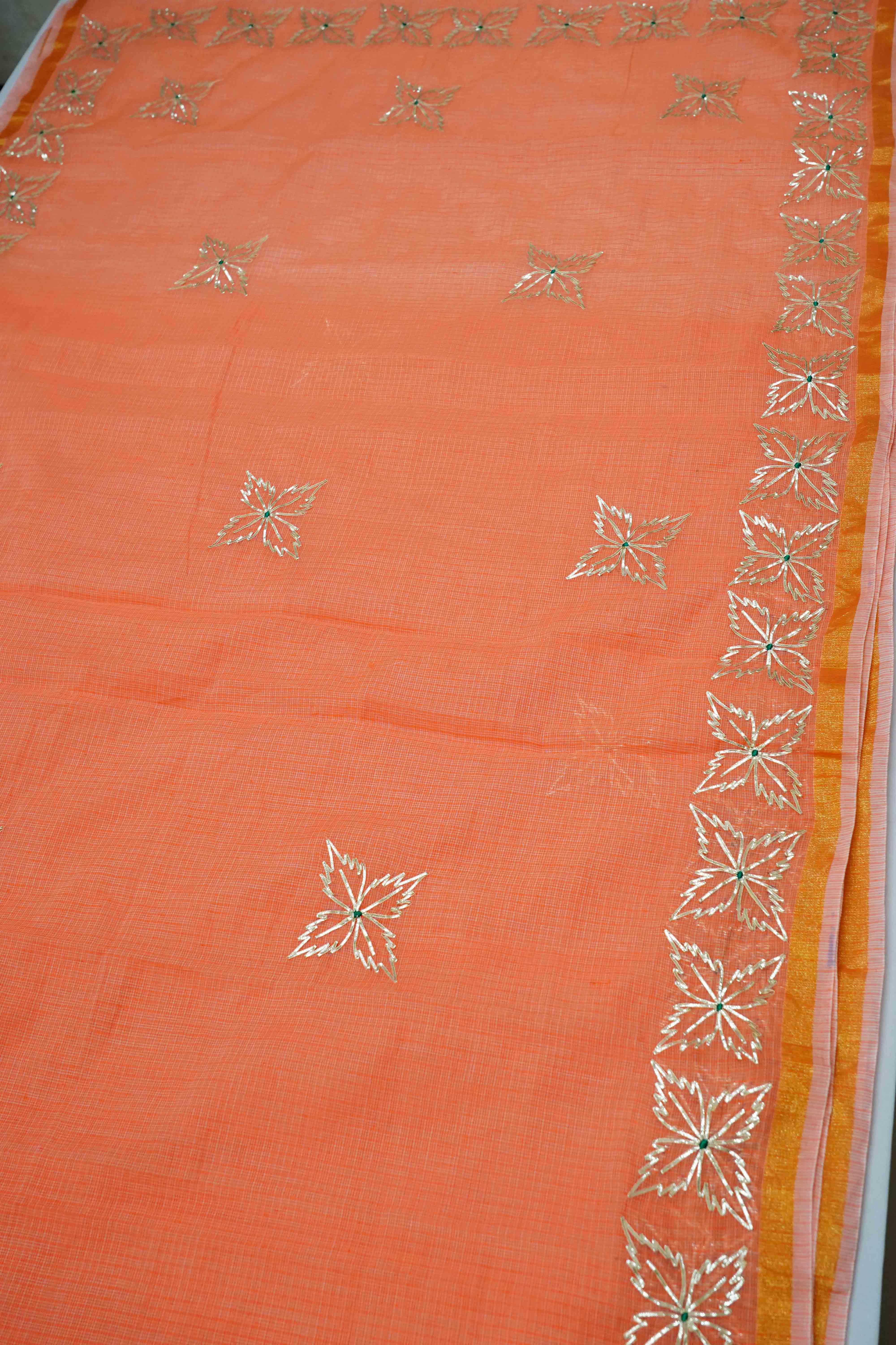 DUSKY ORANGE KOTA COTTON SAREE - Queens Jewel Emporium