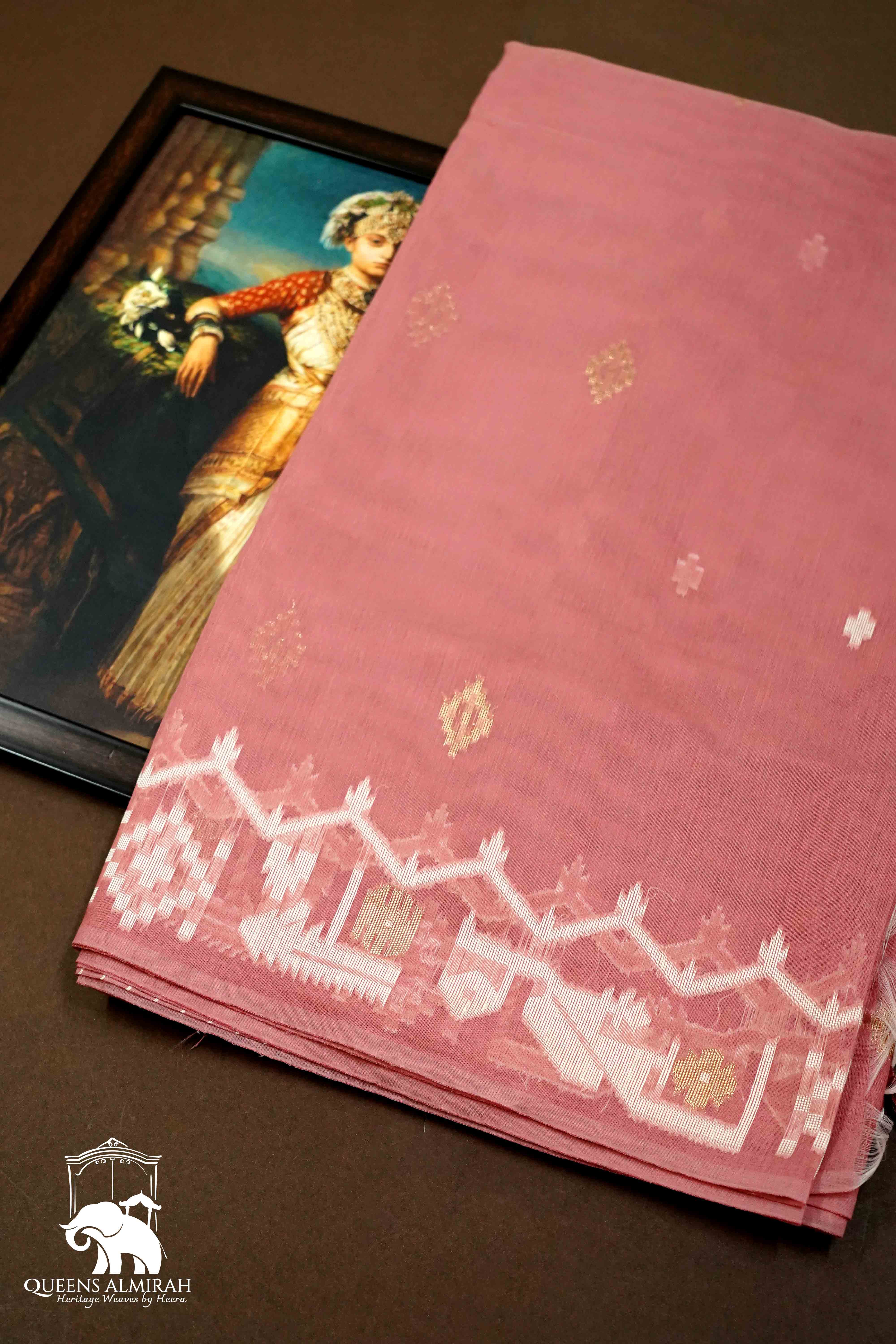 DUSKY PINK JAMDANI COTTON SAREE - Queens Jewel Emporium