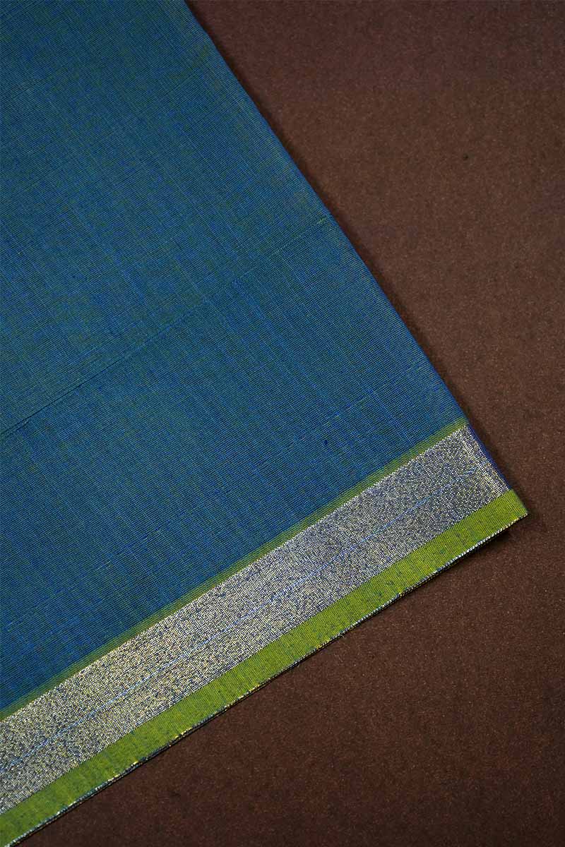 DUSKY SKY BLUE BROCADE SILK COTTON SAREE - Queens Jewel Emporium