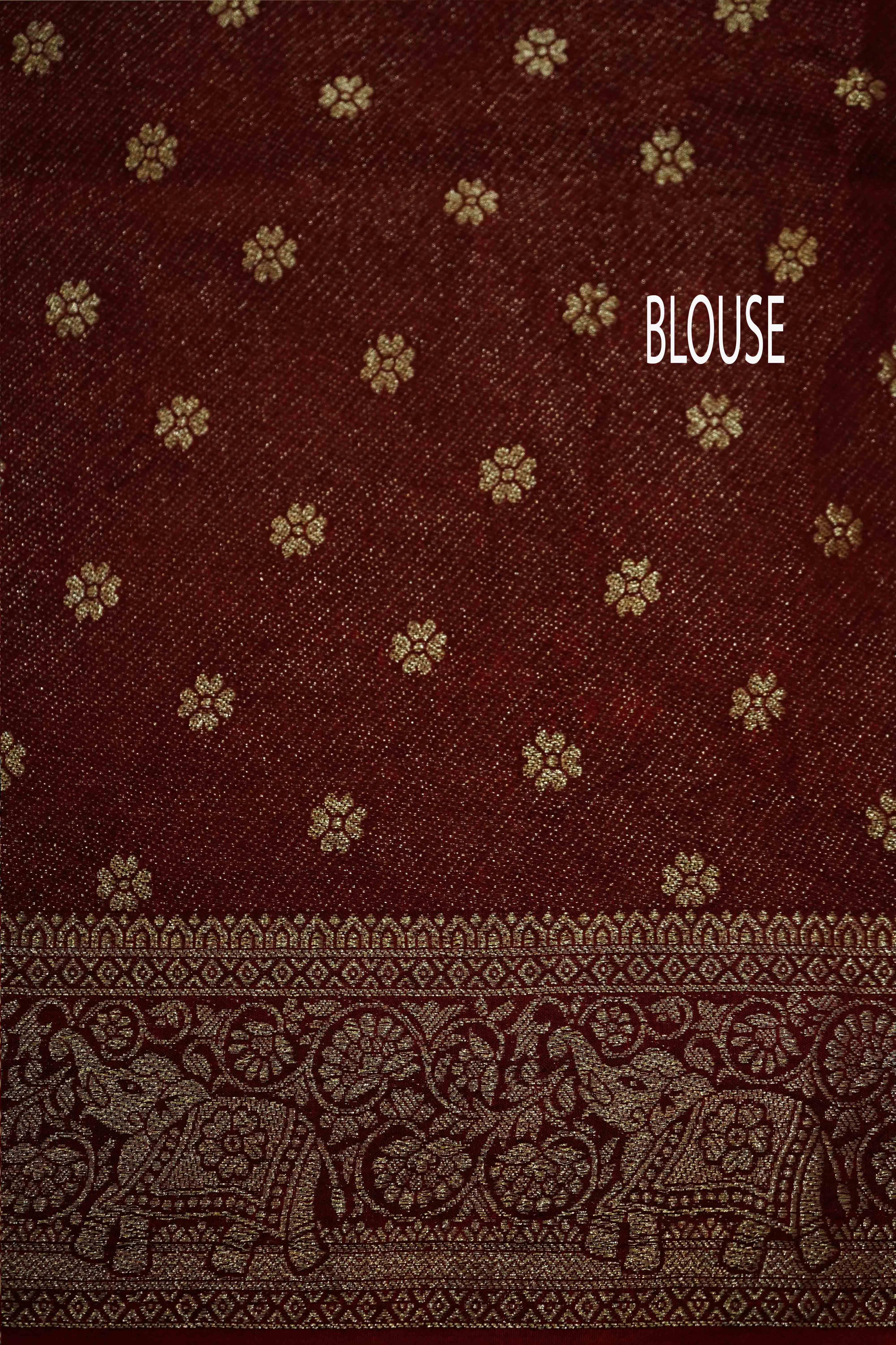 DUSTY RED DOLA AJARAKH SILK SAREE - Queens Jewel Emporium